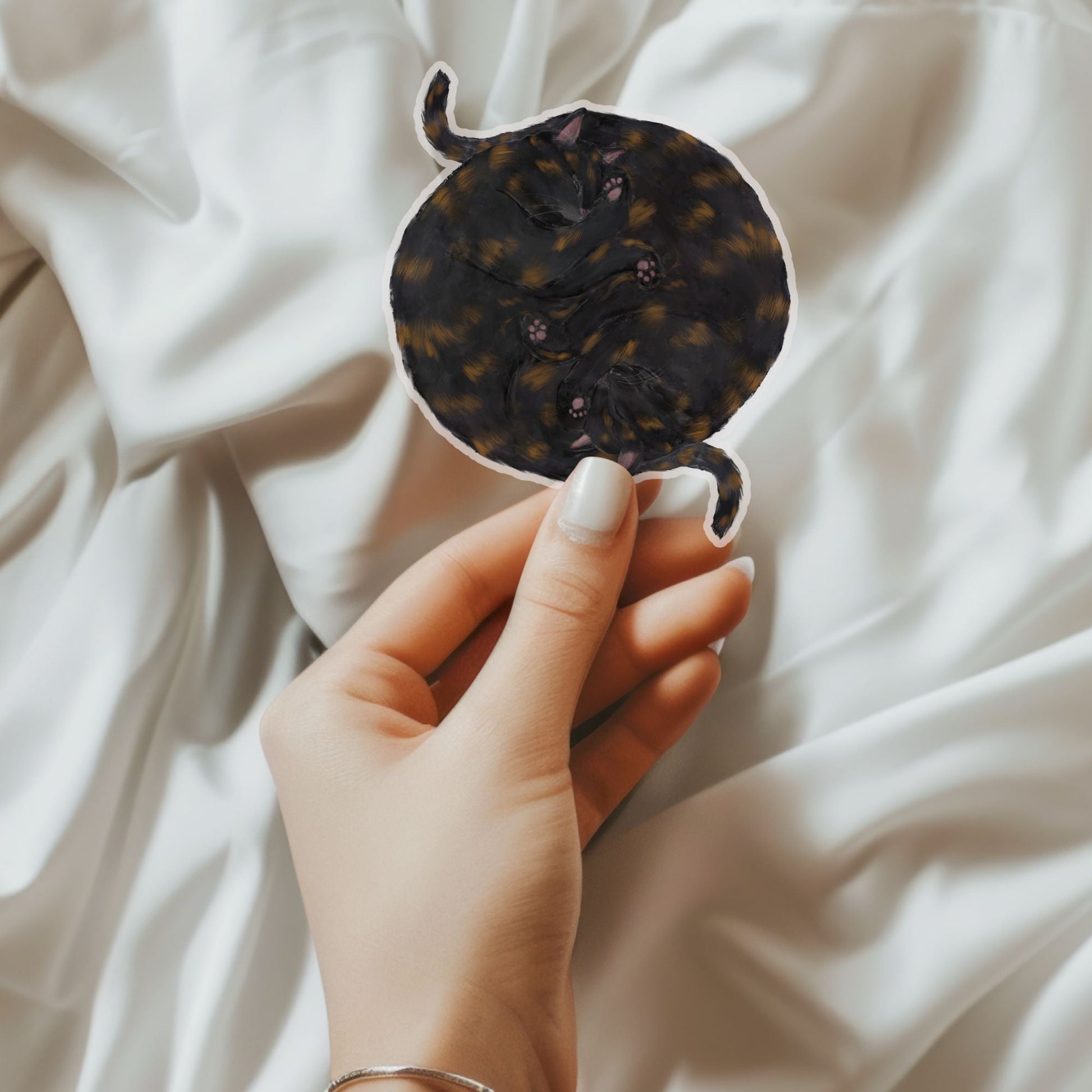 Sleeping Tortoiseshell Cats Vinyl Sticker - MerikaArt