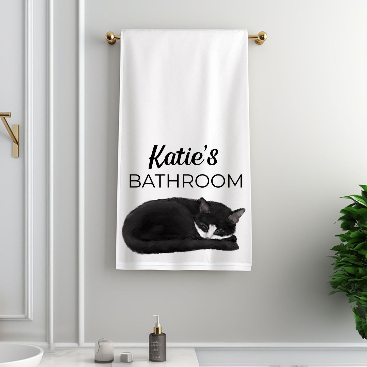 Sleeping Tuxedo Cat Bathroom Towel - MerikaArt