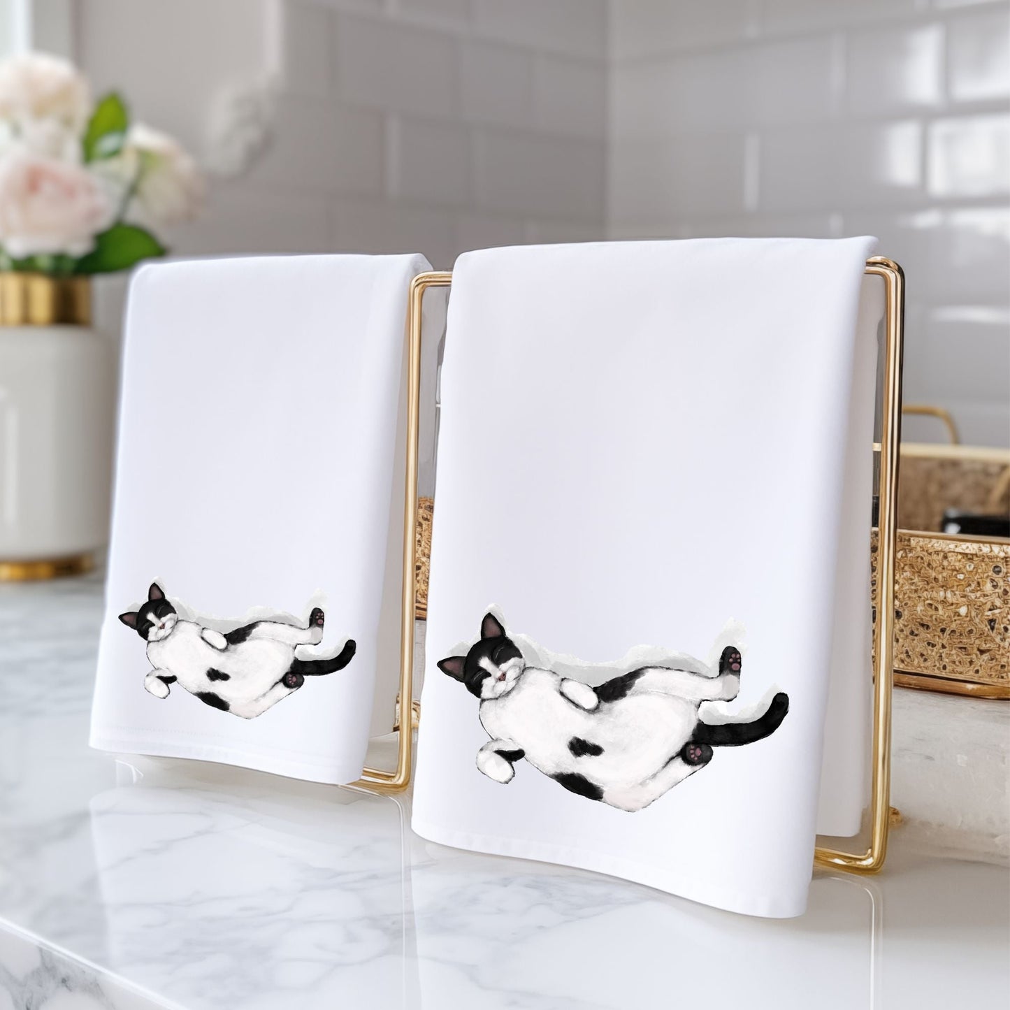 Sleeping Tuxedo Cat Bathroom Towel - MerikaArt