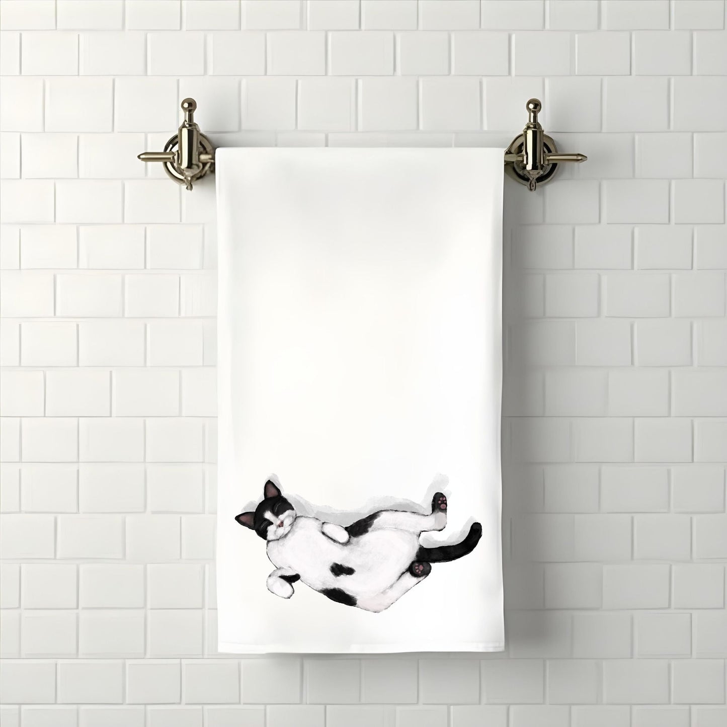 Sleeping Tuxedo Cat Bathroom Towel - MerikaArt