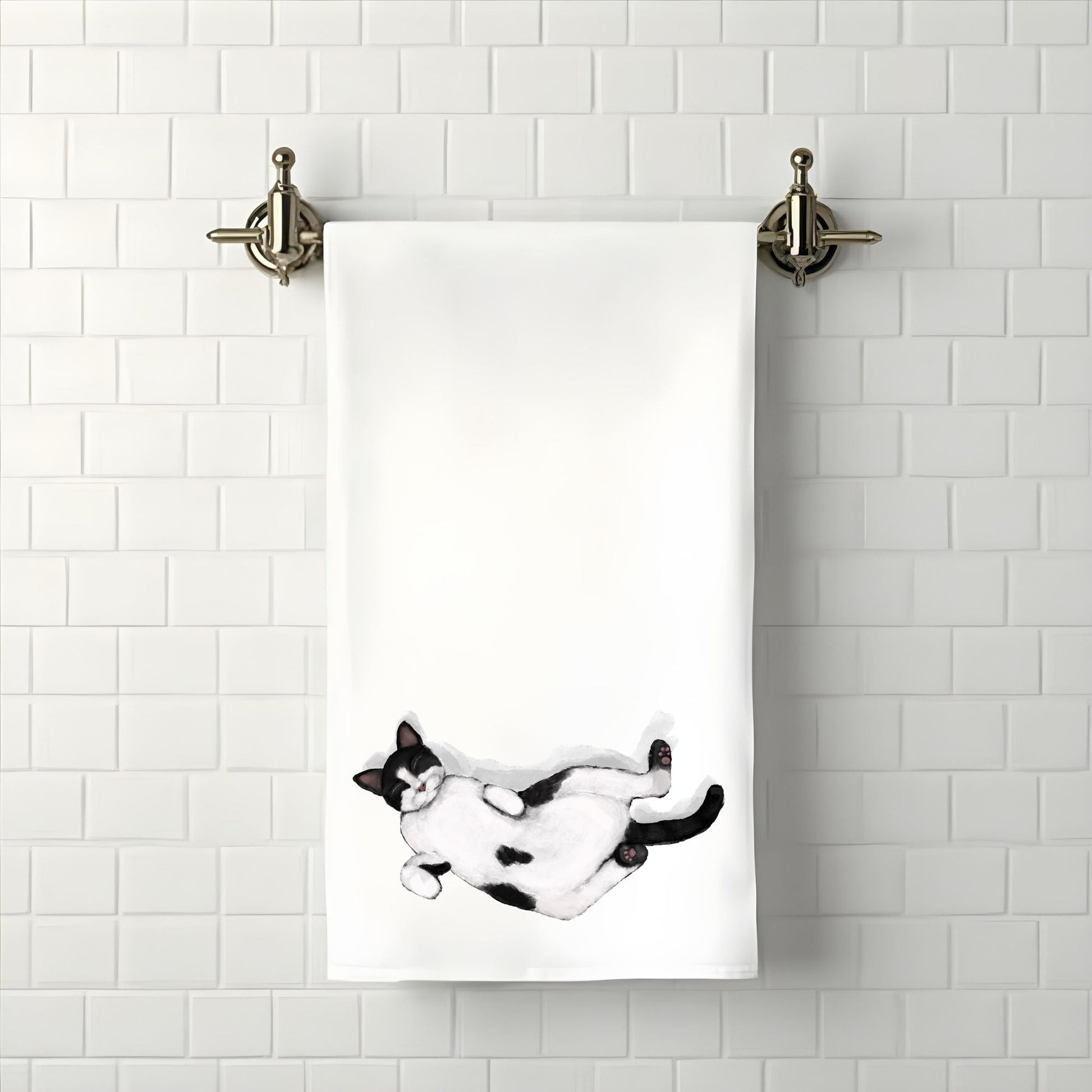 Sleeping Tuxedo Cat Bathroom Towel - MerikaArt