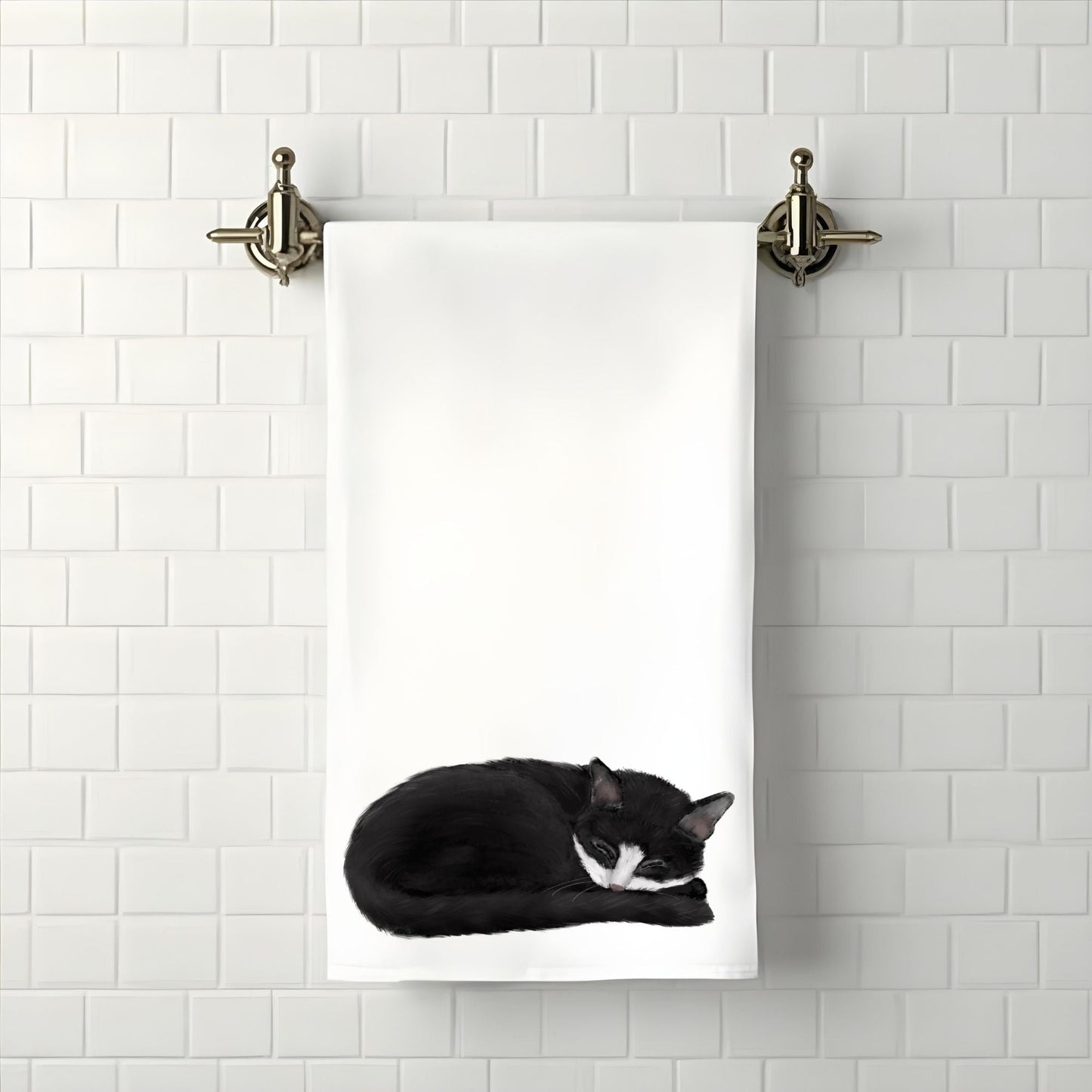 Sleeping Tuxedo Cat Bathroom Towel - MerikaArt