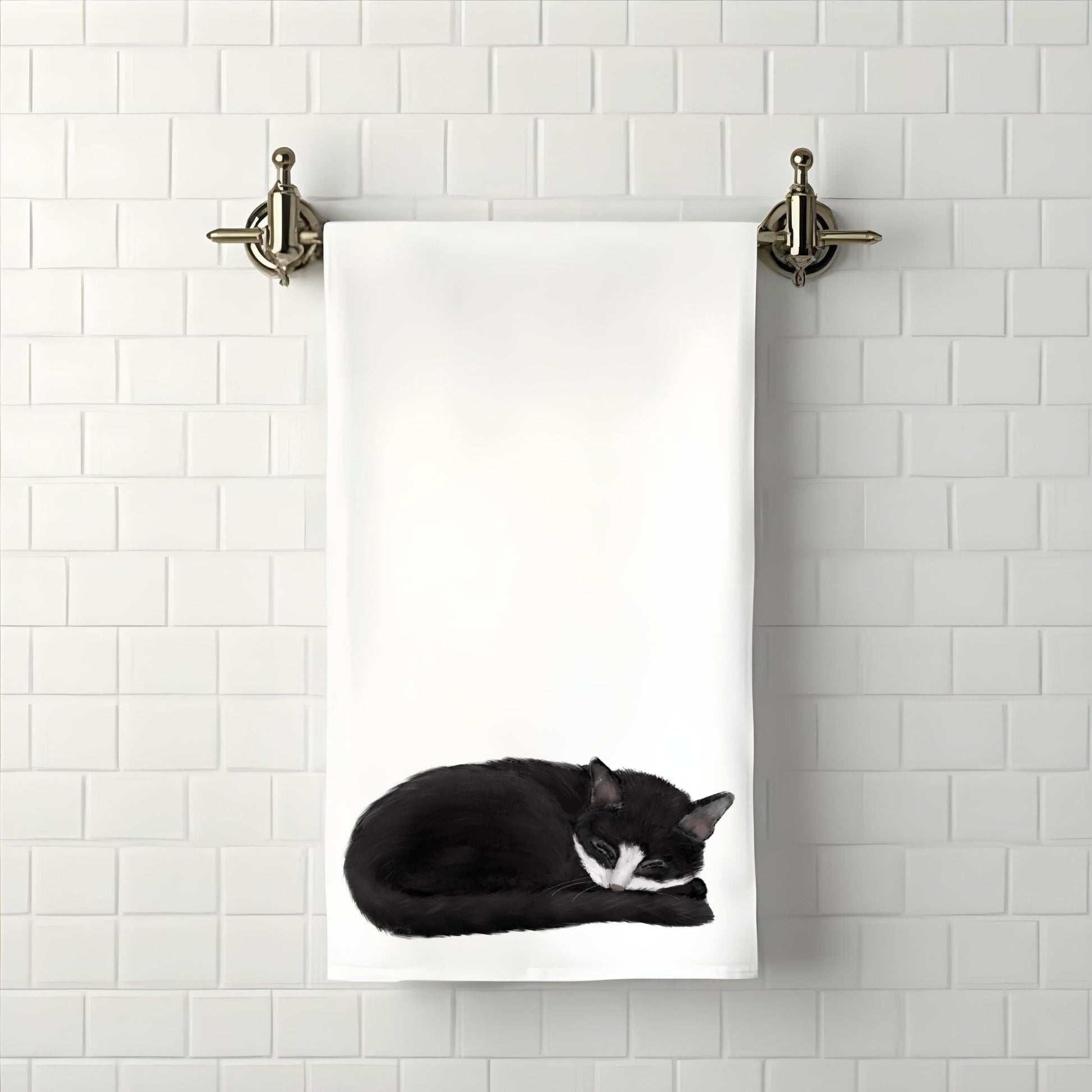 Sleeping Tuxedo Cat Bathroom Towel - MerikaArt