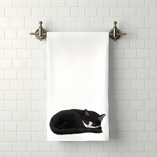 Sleeping Tuxedo Cat Bathroom Towel - MerikaArt