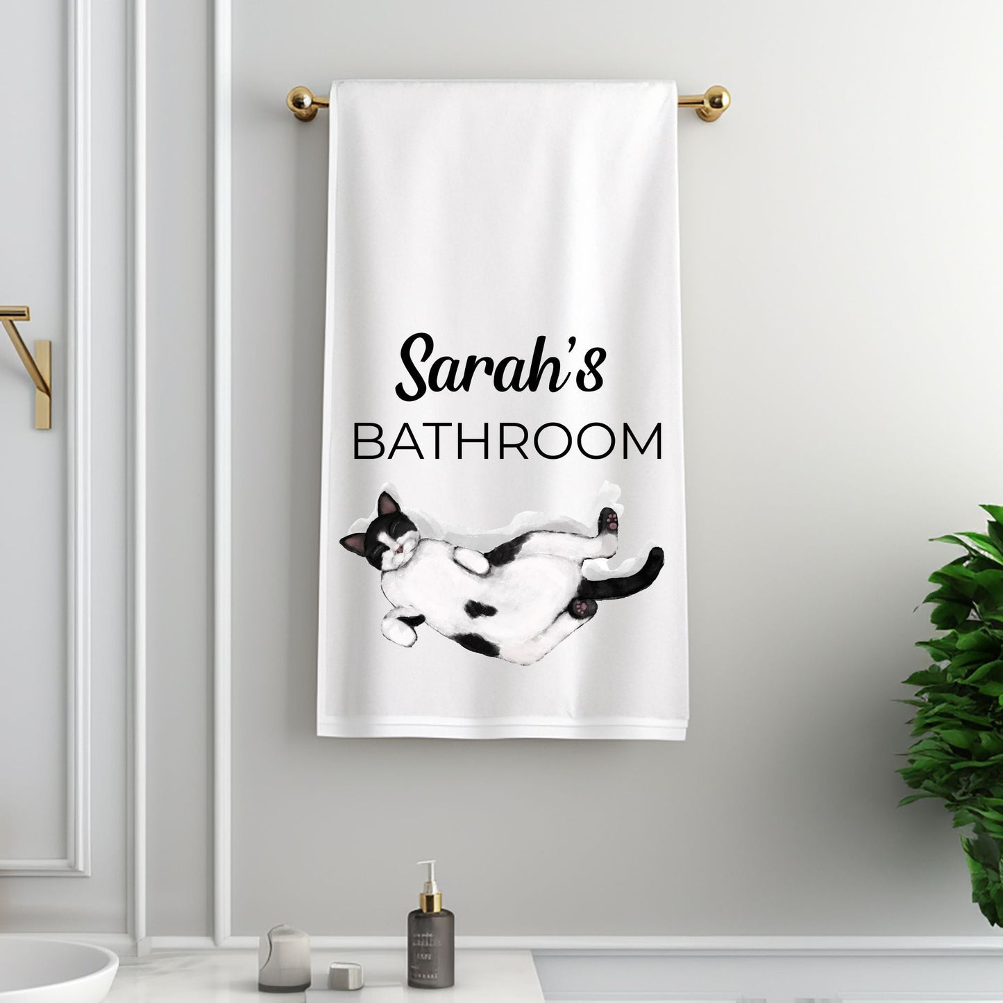 Sleeping Tuxedo Cat Bathroom Towel - MerikaArt