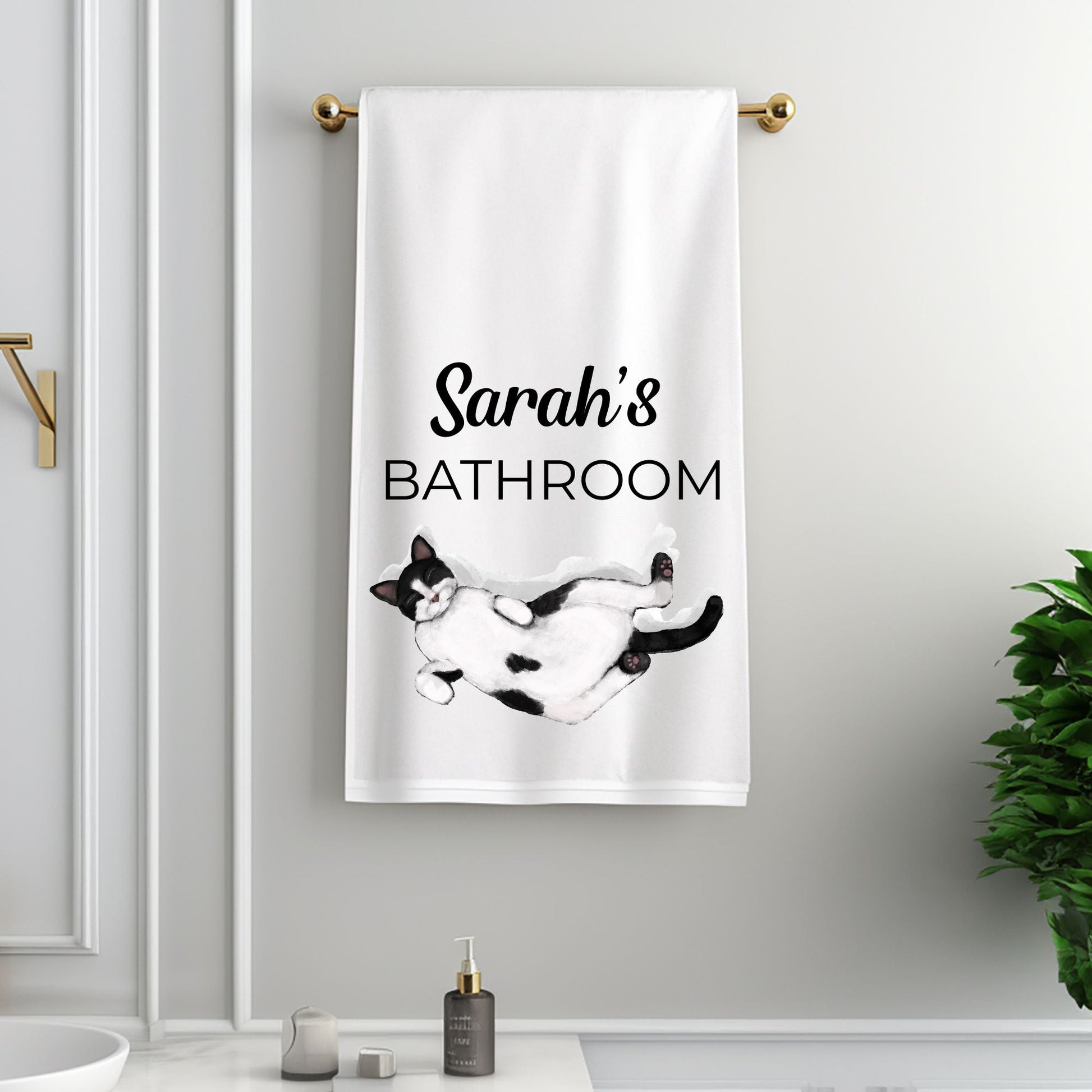 Sleeping Tuxedo Cat Bathroom Towel - MerikaArt