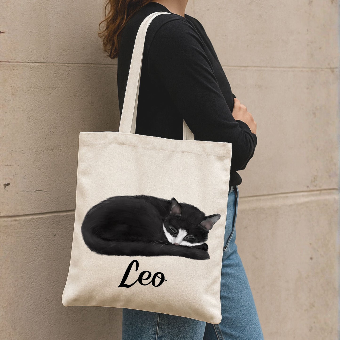 Sleeping Tuxedo Cat Canvas Tote Bag - MerikaArt