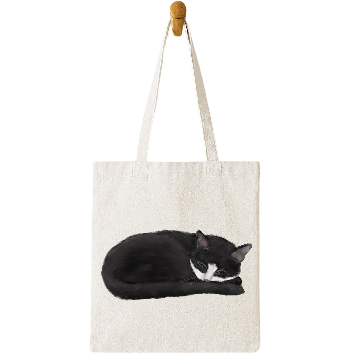 Sleeping Tuxedo Cat Canvas Tote Bag - MerikaArt