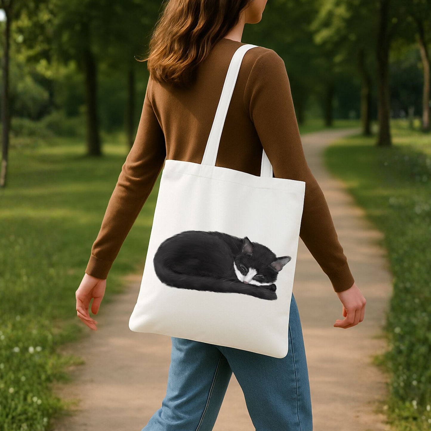 Sleeping Tuxedo Cat Canvas Tote Bag - MerikaArt
