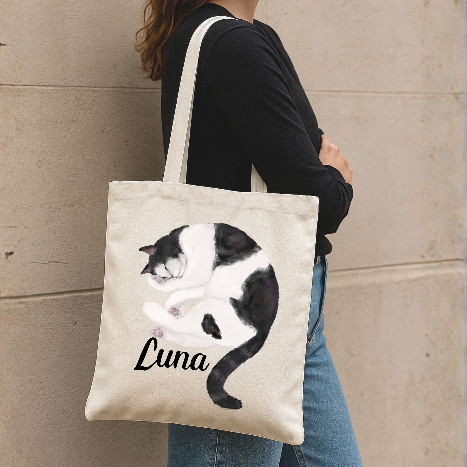 Sleeping Tuxedo Cat Canvas Tote Bag - MerikaArt