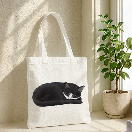 Sleeping Tuxedo Cat Canvas Tote Bag - MerikaArt