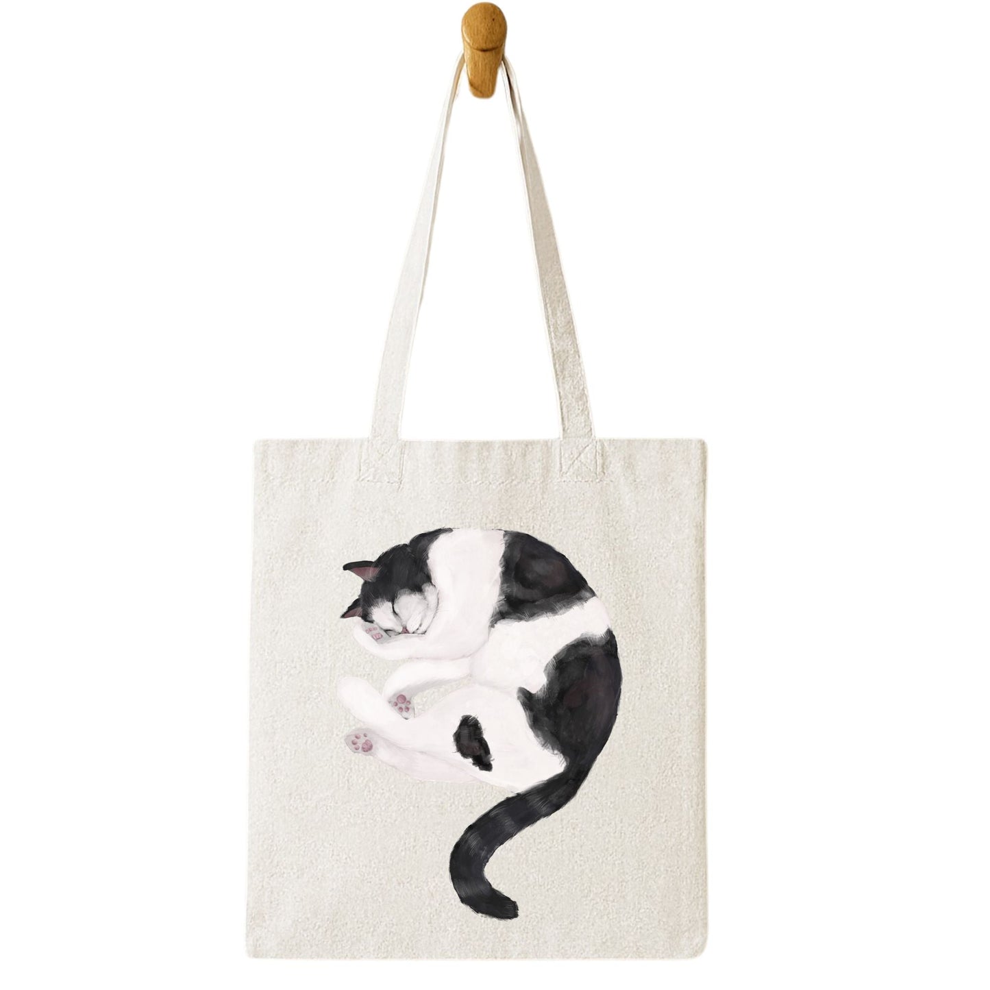 Sleeping Tuxedo Cat Canvas Tote Bag - MerikaArt