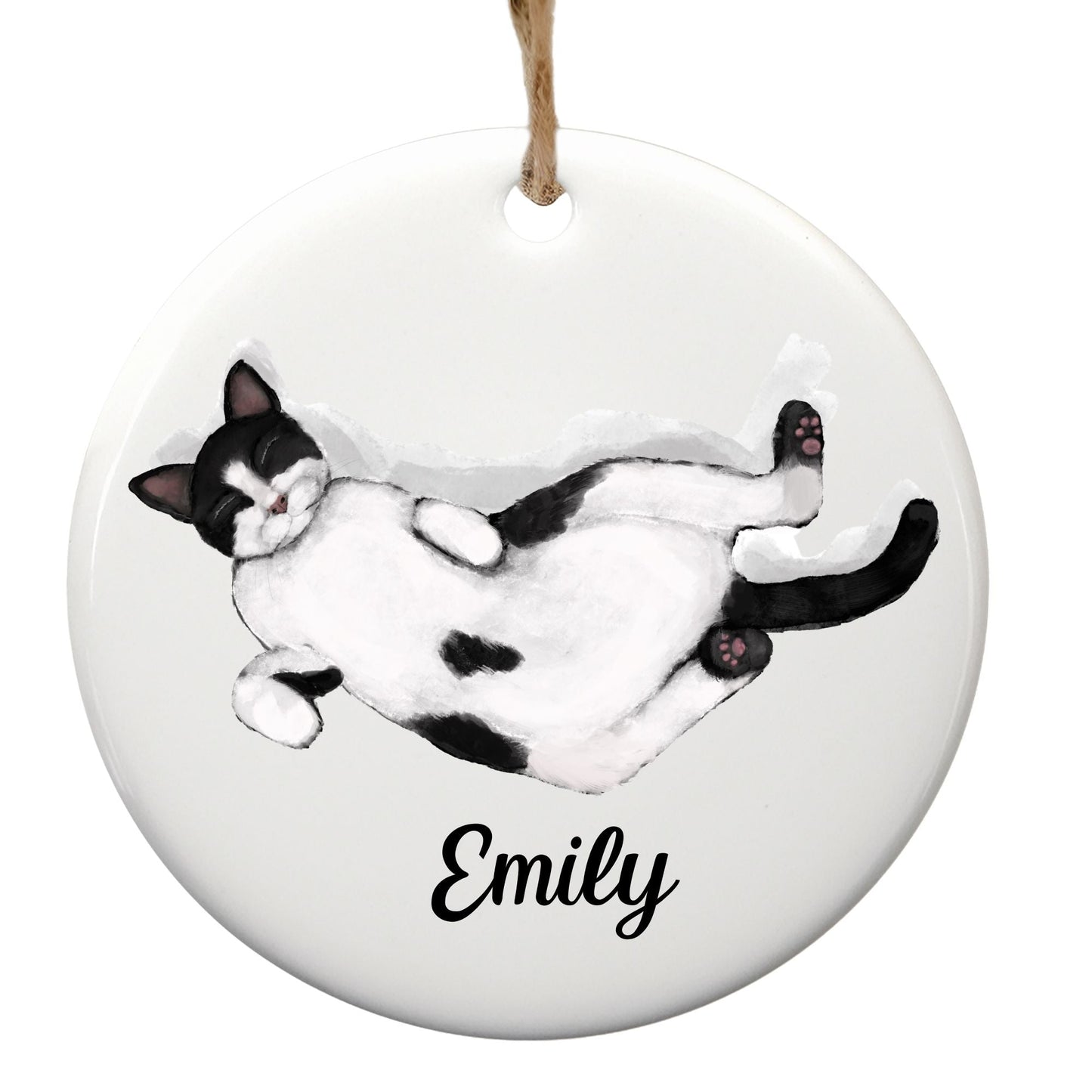 Sleeping Tuxedo Cat Ceramic Ornament - MerikaArt