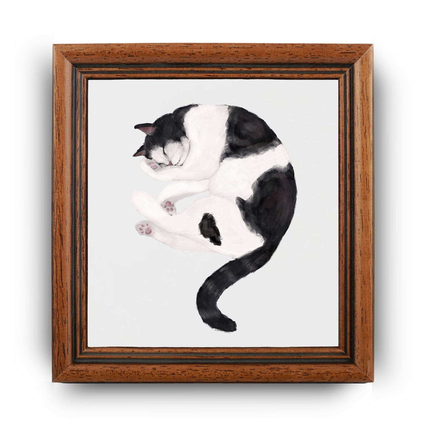 Sleeping Tuxedo Cat Ceramic Tile - MerikaArt