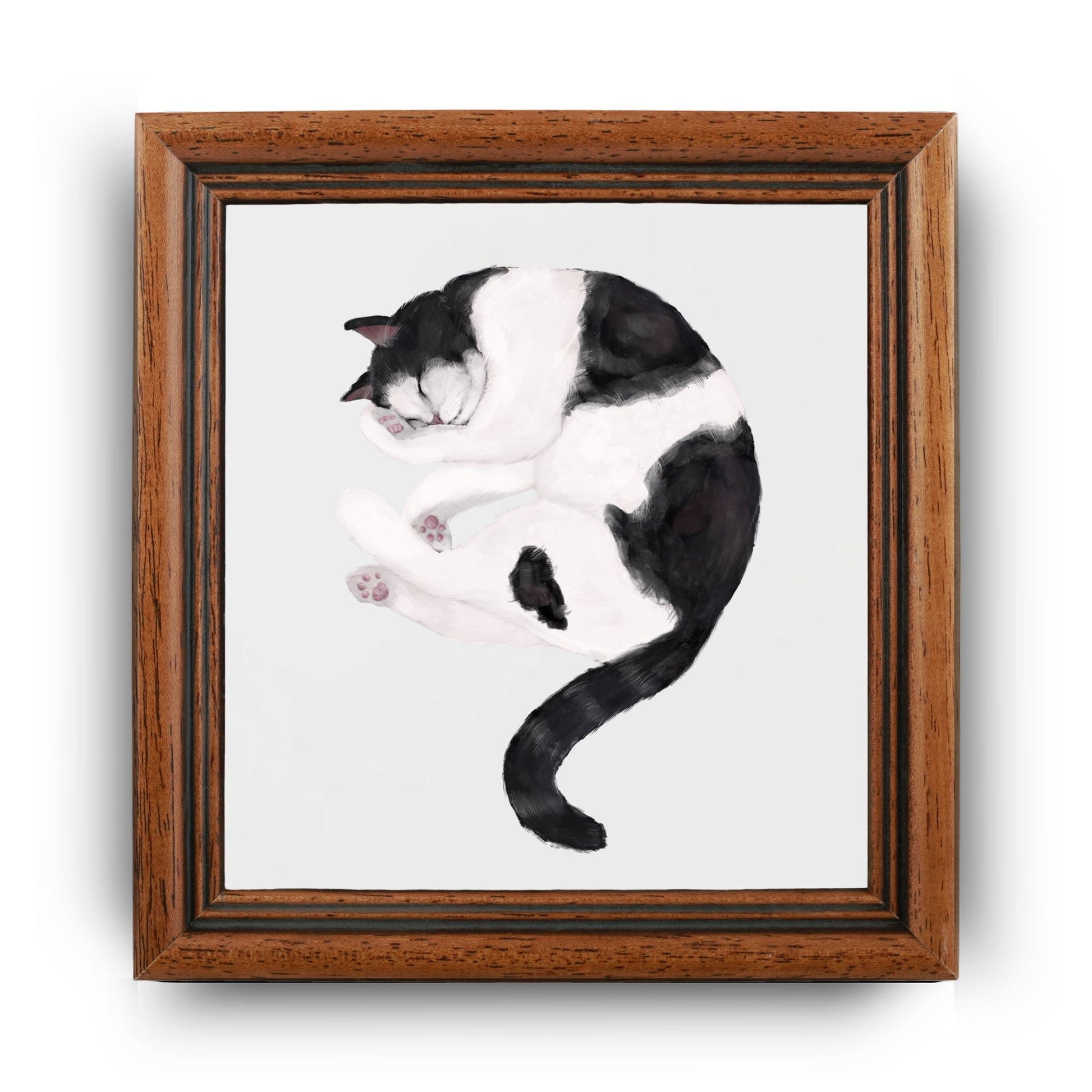 Sleeping Tuxedo Cat Ceramic Tile - MerikaArt