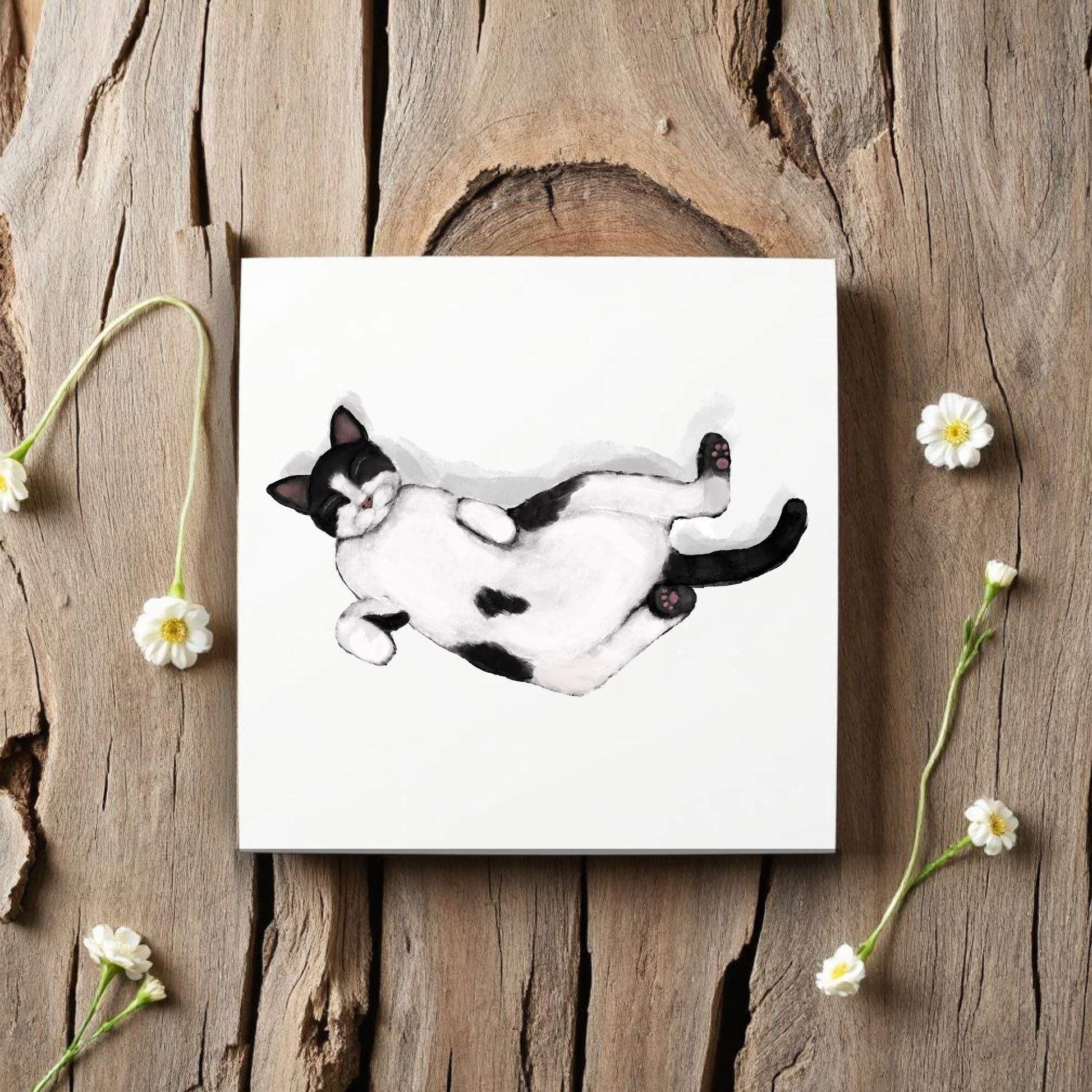 Sleeping Tuxedo Cat Ceramic Tile - MerikaArt