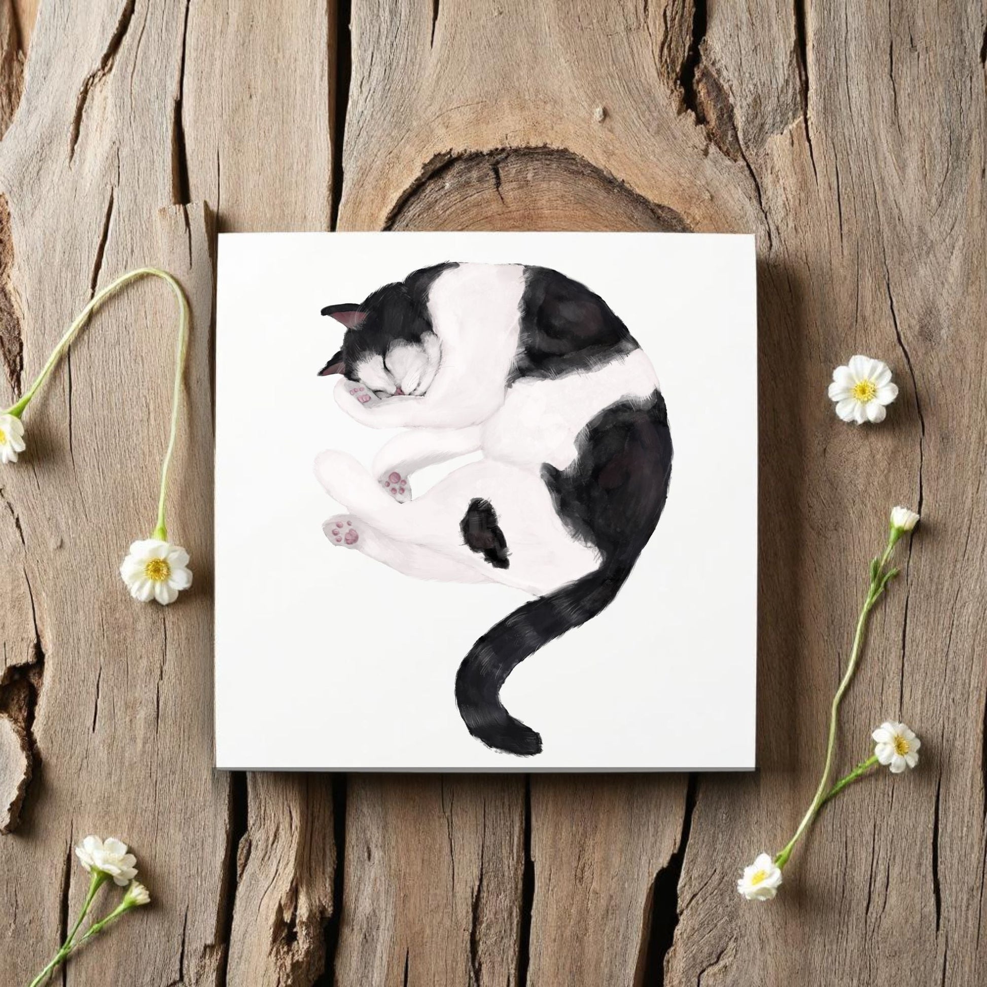 Sleeping Tuxedo Cat Ceramic Tile - MerikaArt