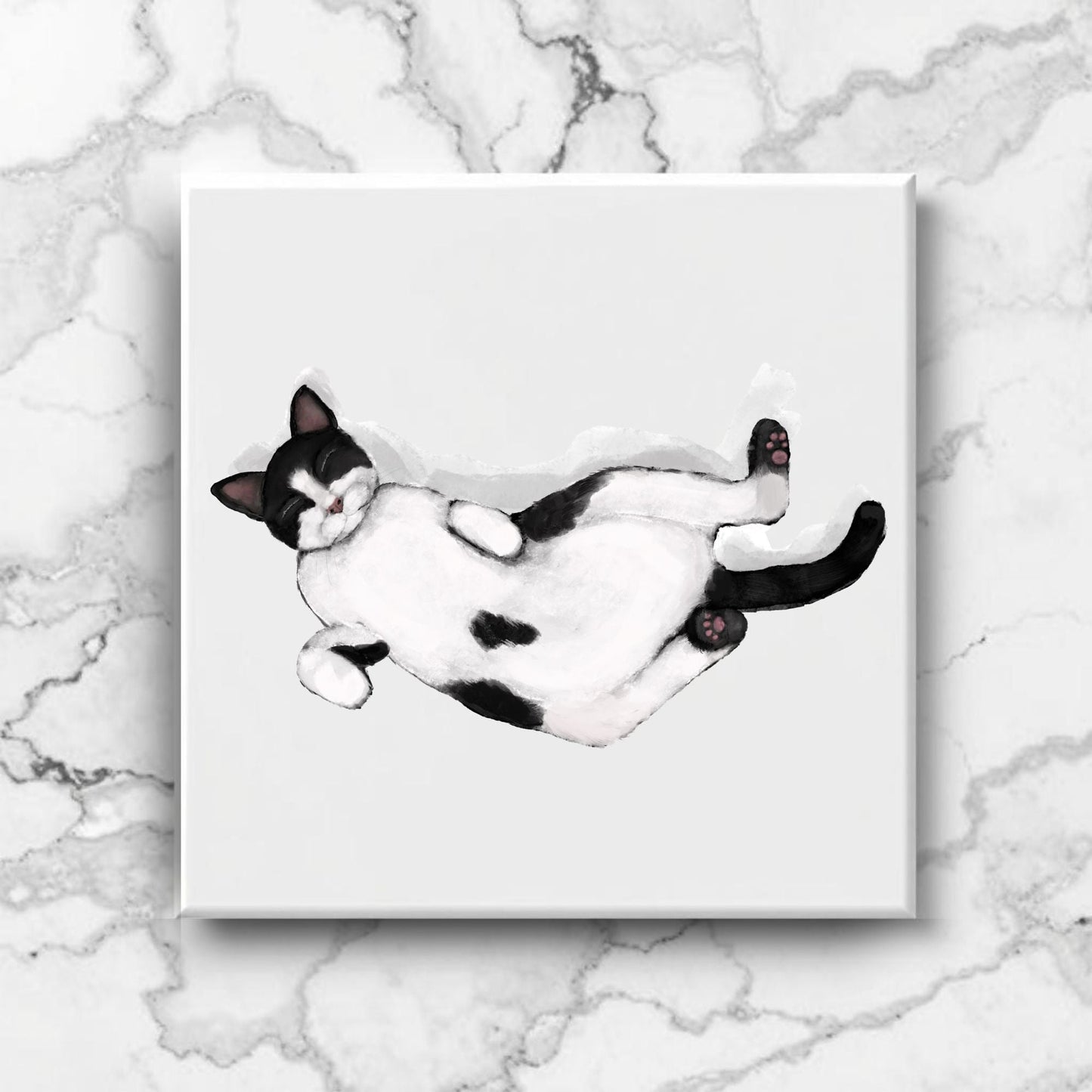 Sleeping Tuxedo Cat Ceramic Tile - MerikaArt