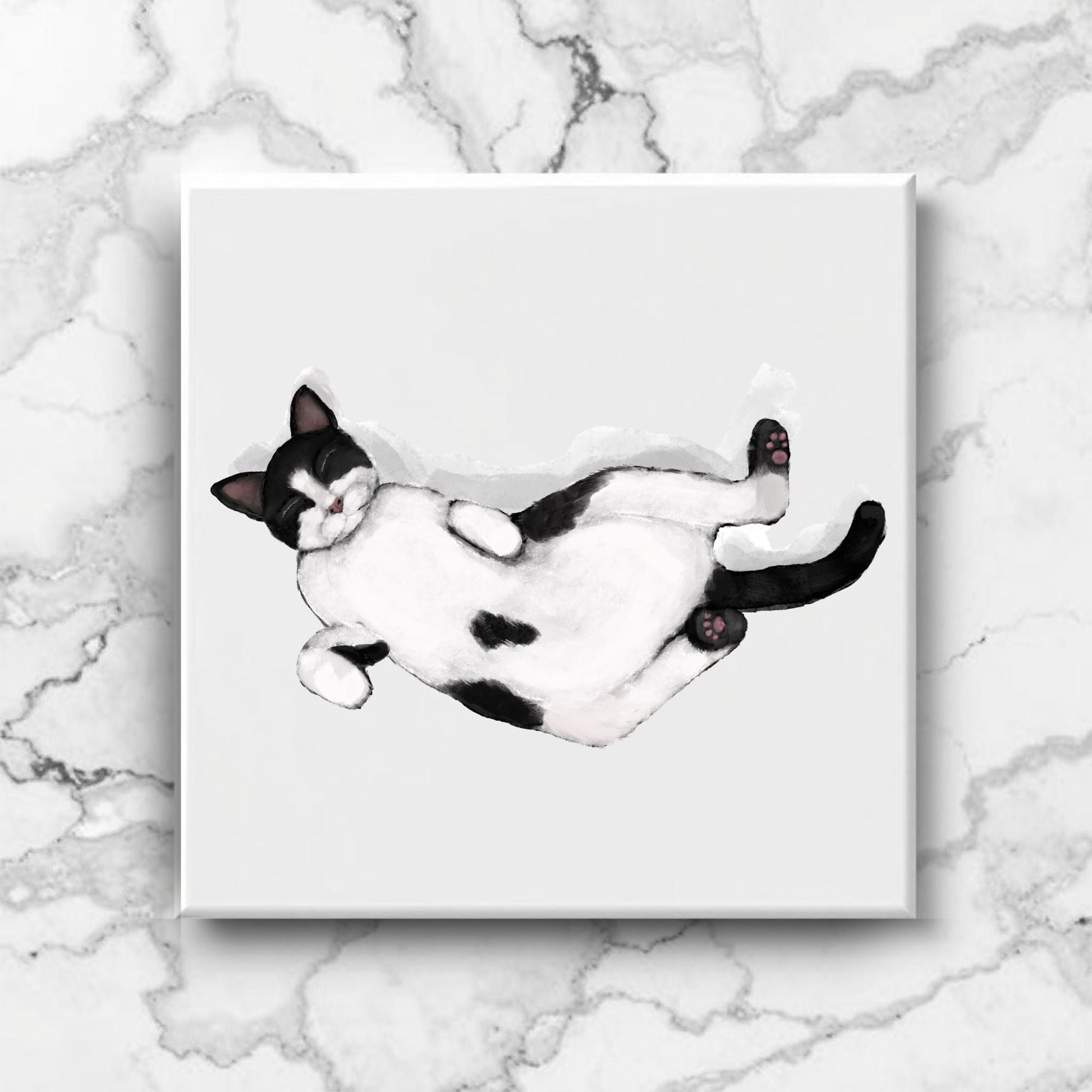 Sleeping Tuxedo Cat Ceramic Tile - MerikaArt