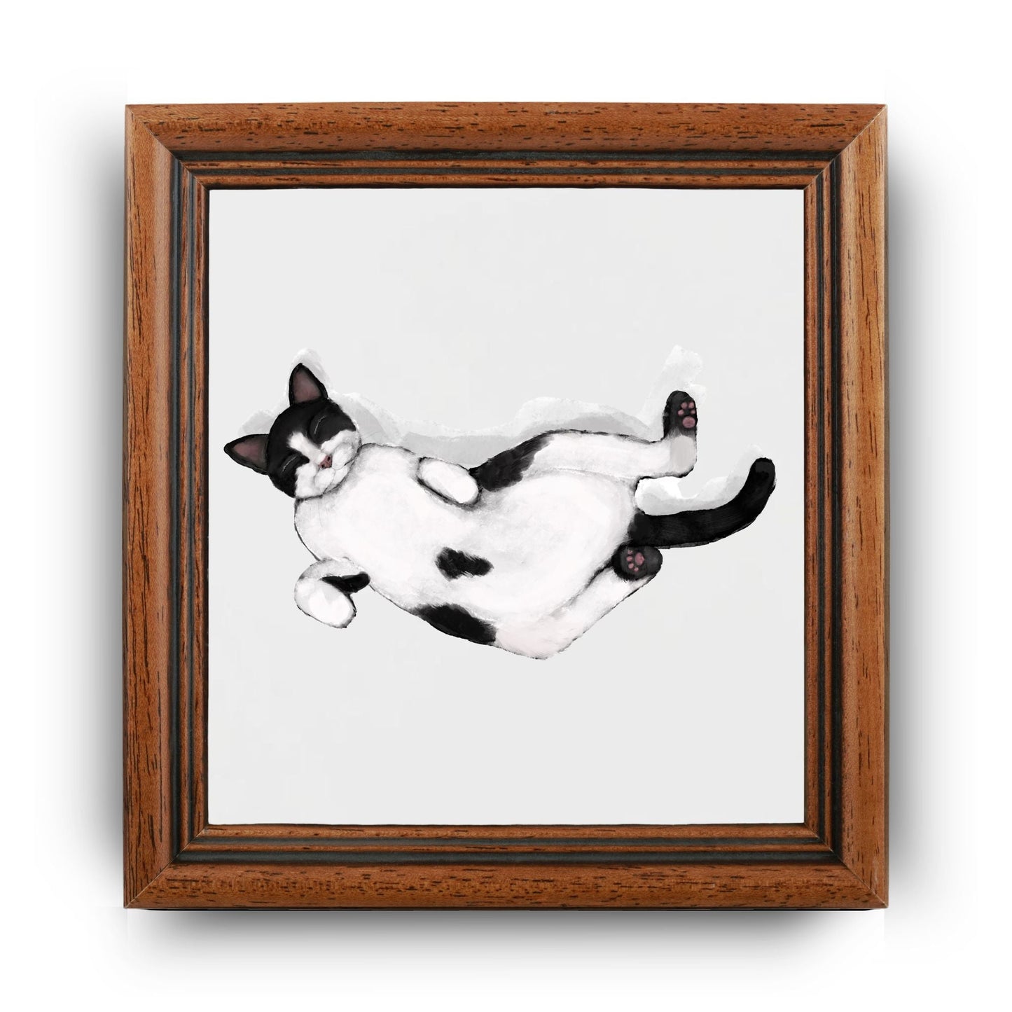 Sleeping Tuxedo Cat Ceramic Tile - MerikaArt