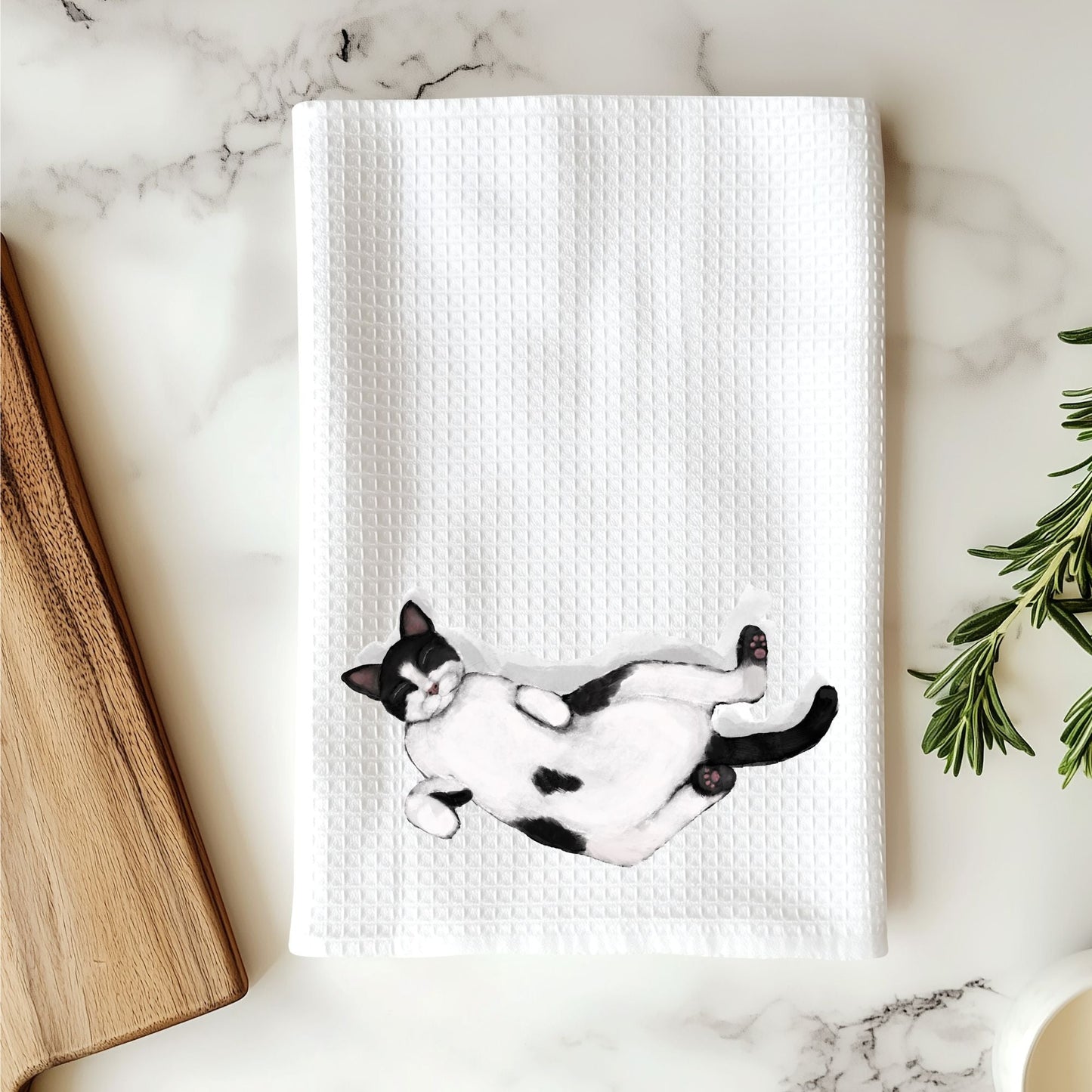 Sleeping Tuxedo Cat Kitchen Towel - MerikaArt