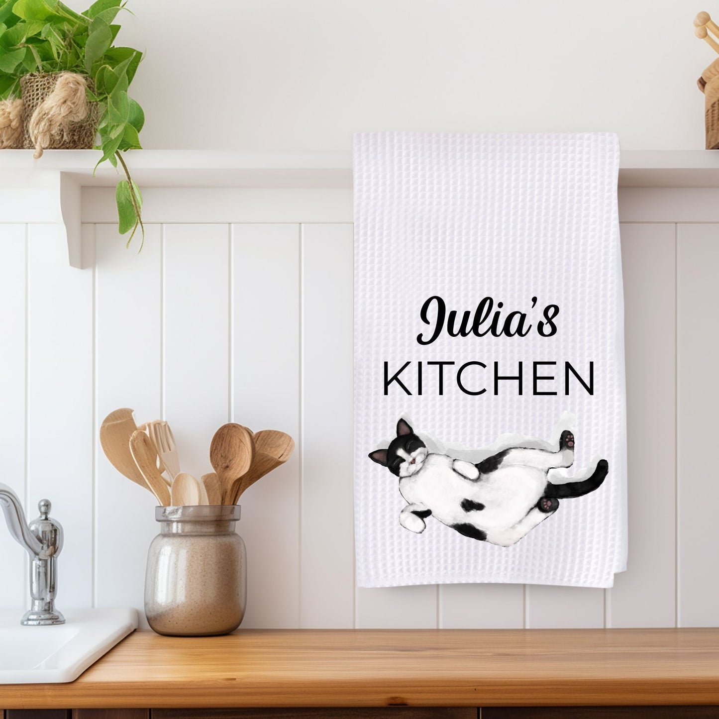 Sleeping Tuxedo Cat Kitchen Towel - MerikaArt