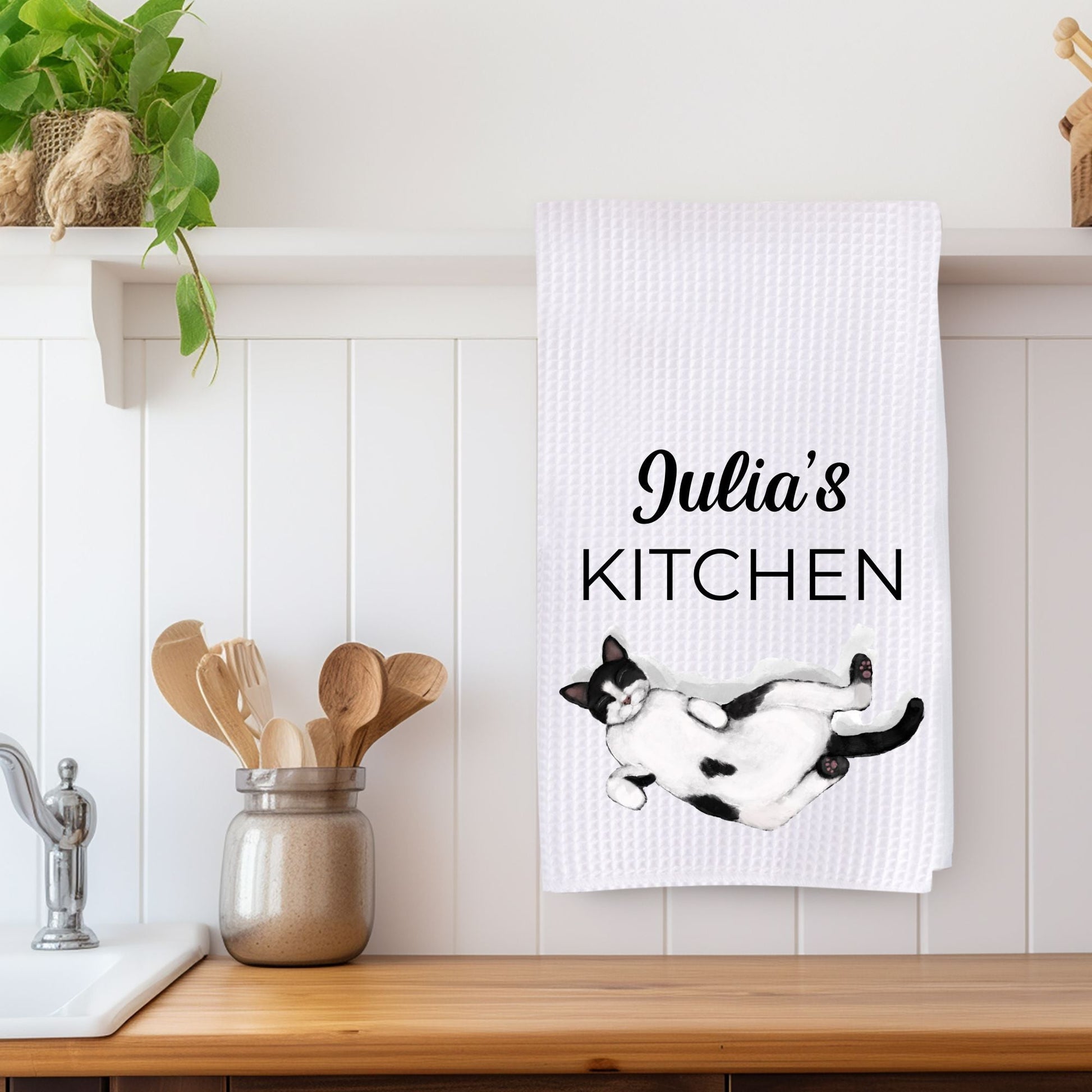 Sleeping Tuxedo Cat Kitchen Towel - MerikaArt
