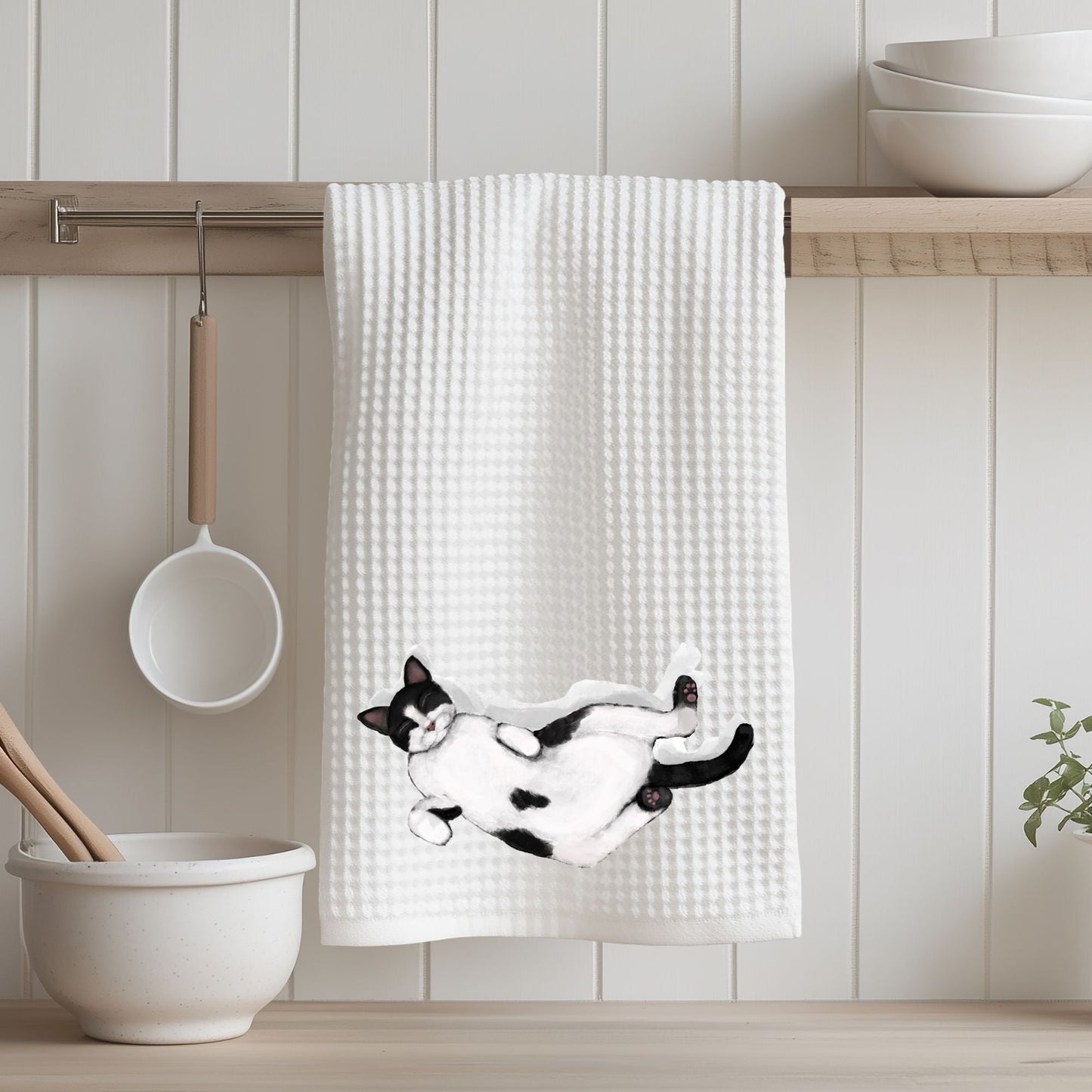 Sleeping Tuxedo Cat Kitchen Towel - MerikaArt