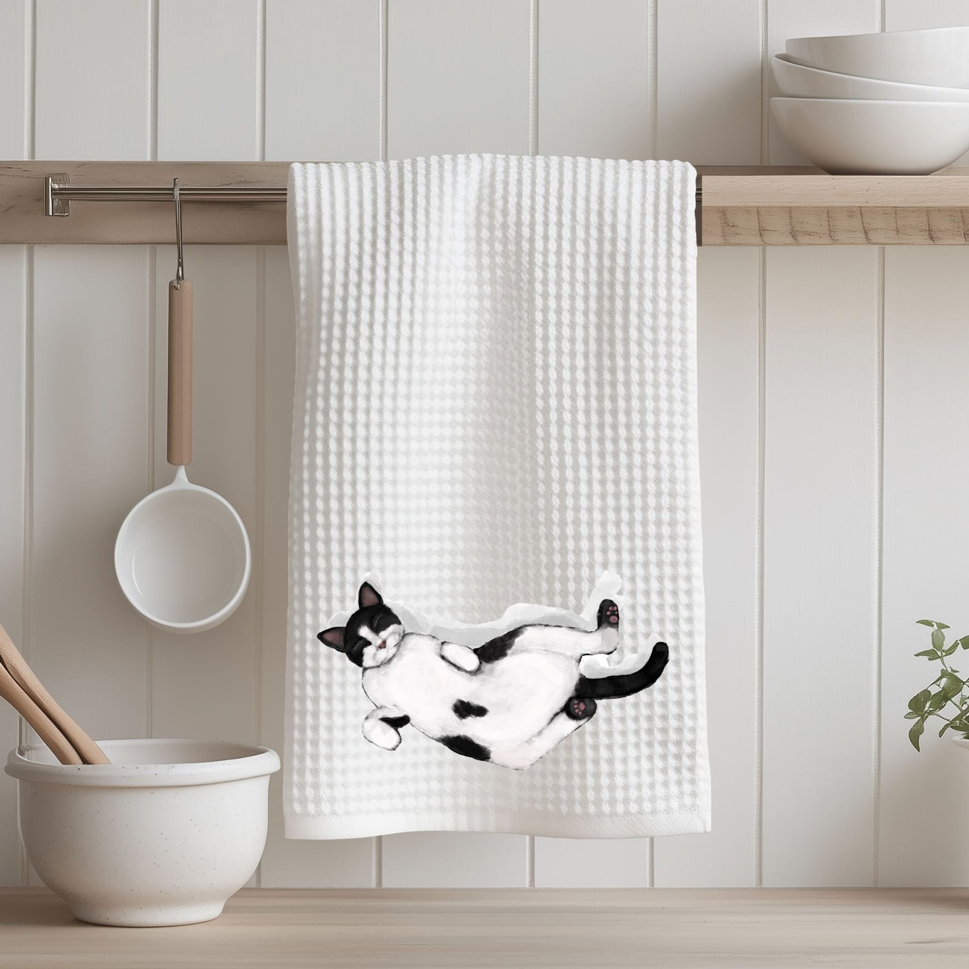 Sleeping Tuxedo Cat Kitchen Towel - MerikaArt