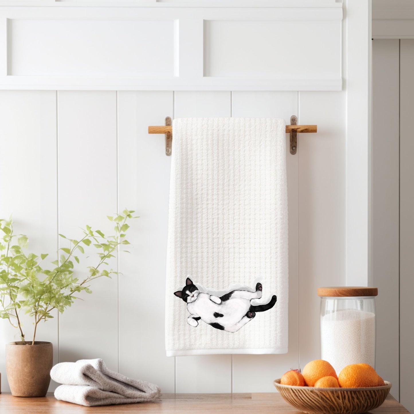 Sleeping Tuxedo Cat Kitchen Towel - MerikaArt