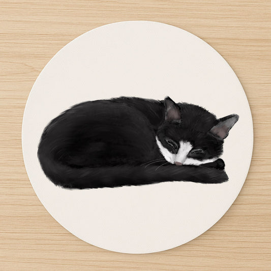 Sleeping Tuxedo Cat Mousepad - MerikaArt