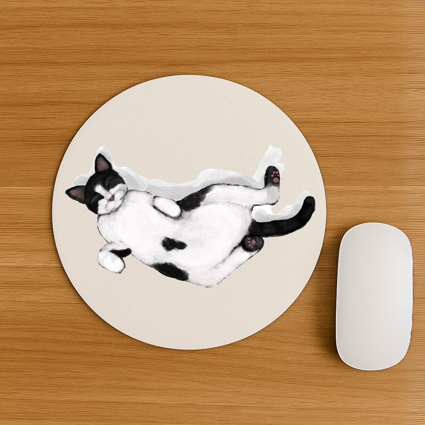 Sleeping Tuxedo Cat Mousepad - MerikaArt