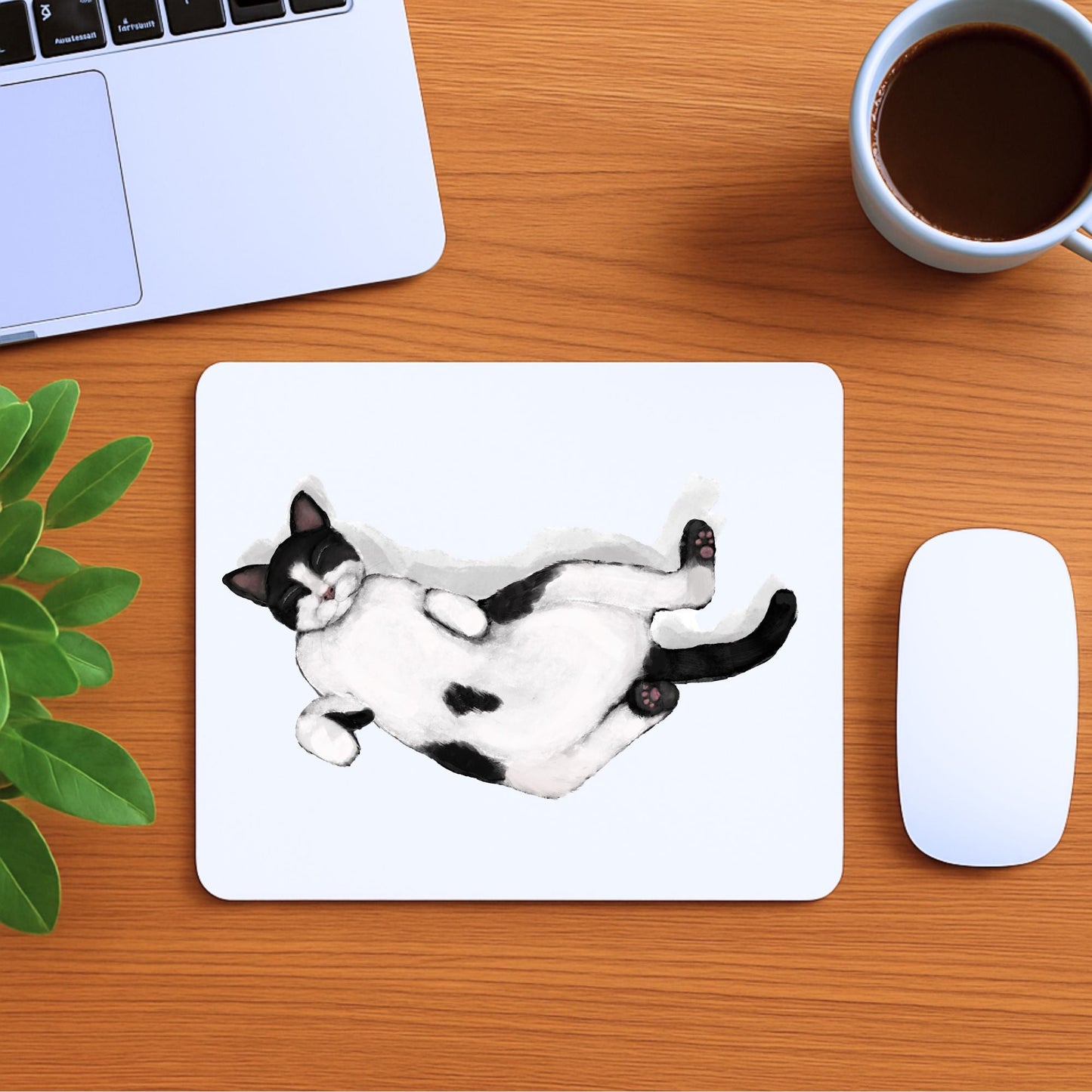 Sleeping Tuxedo Cat Mousepad - MerikaArt