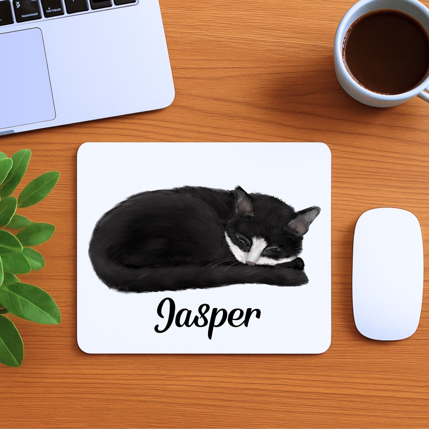 Sleeping Tuxedo Cat Mousepad - MerikaArt