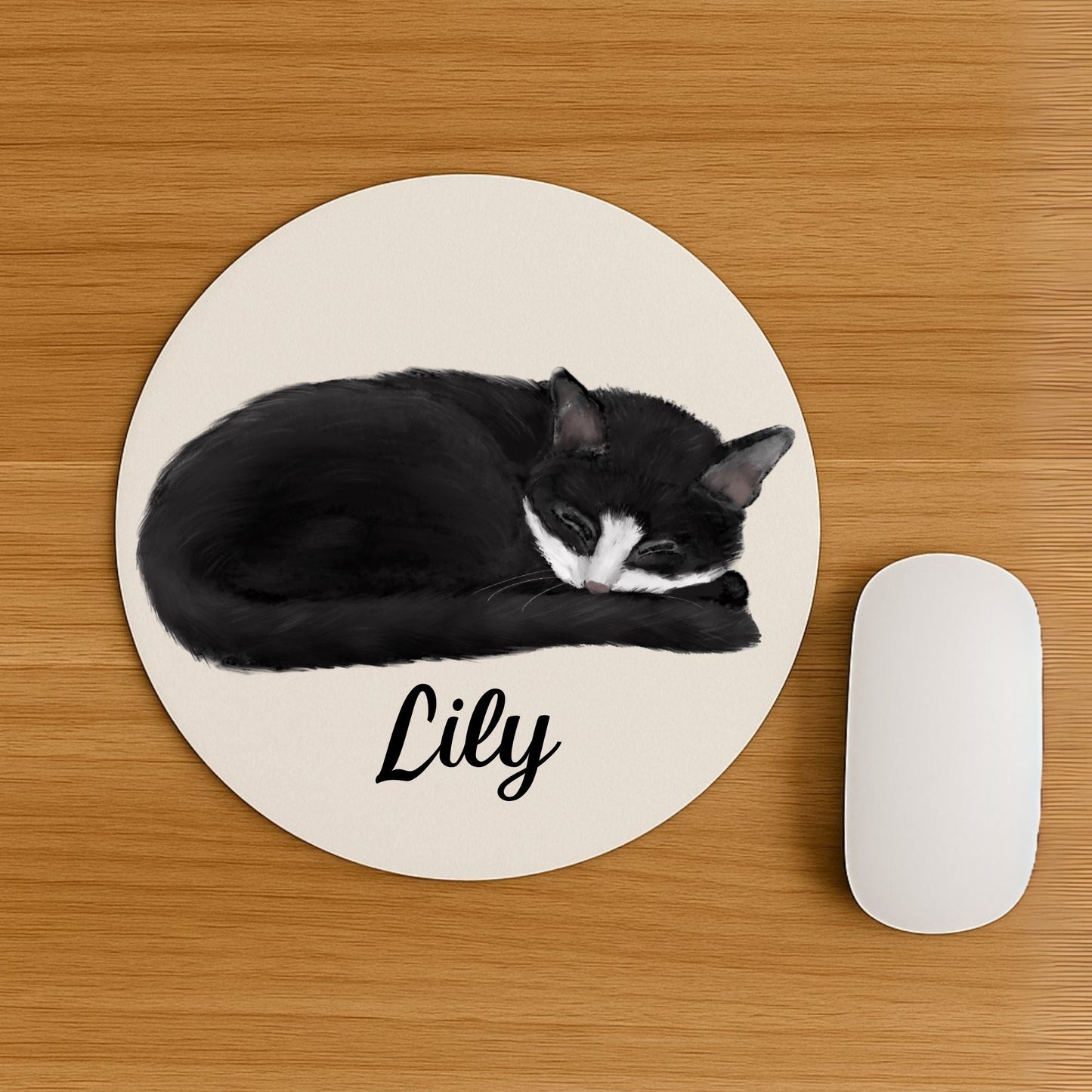Sleeping Tuxedo Cat Mousepad - MerikaArt