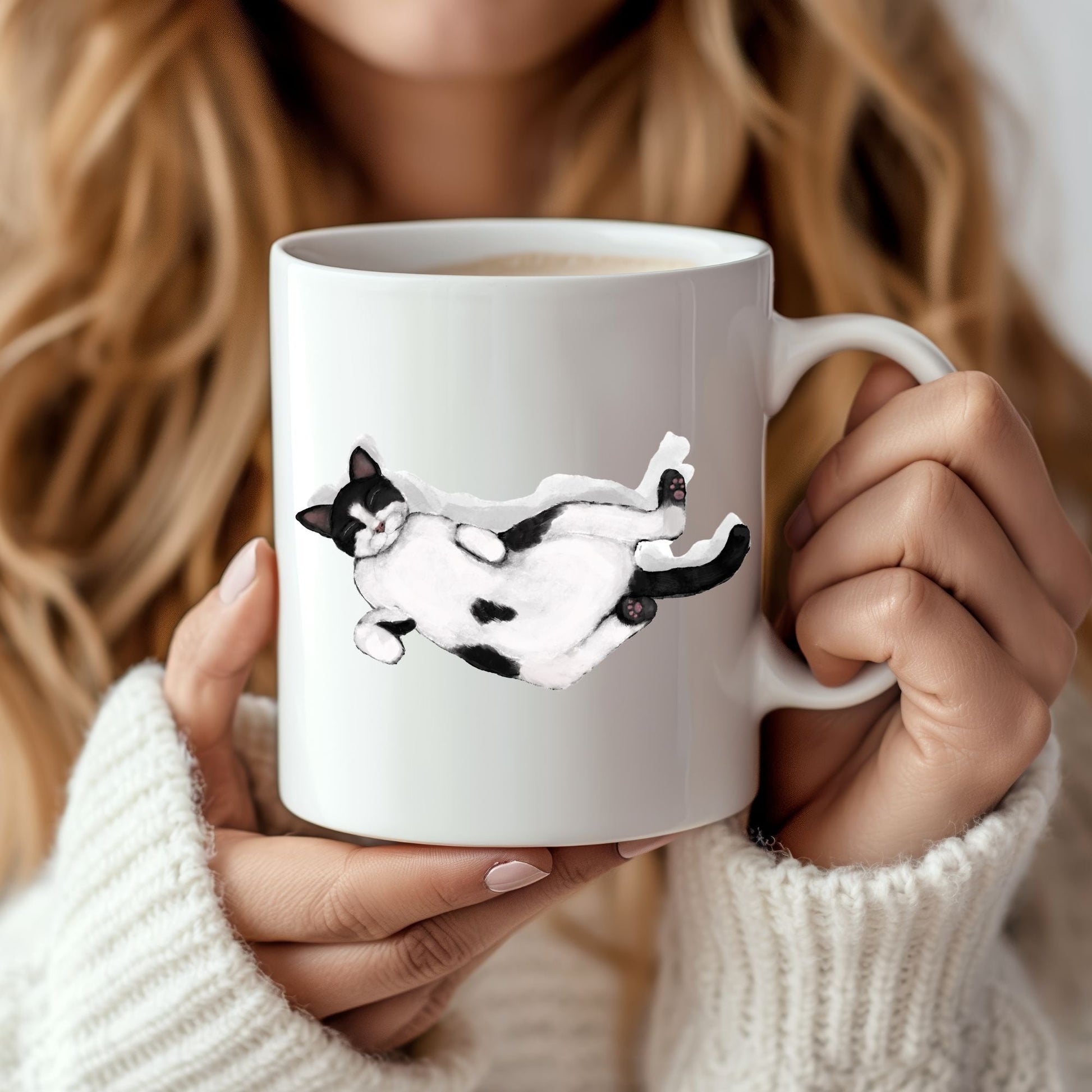 Sleeping Tuxedo Cat Mug - MerikaArt