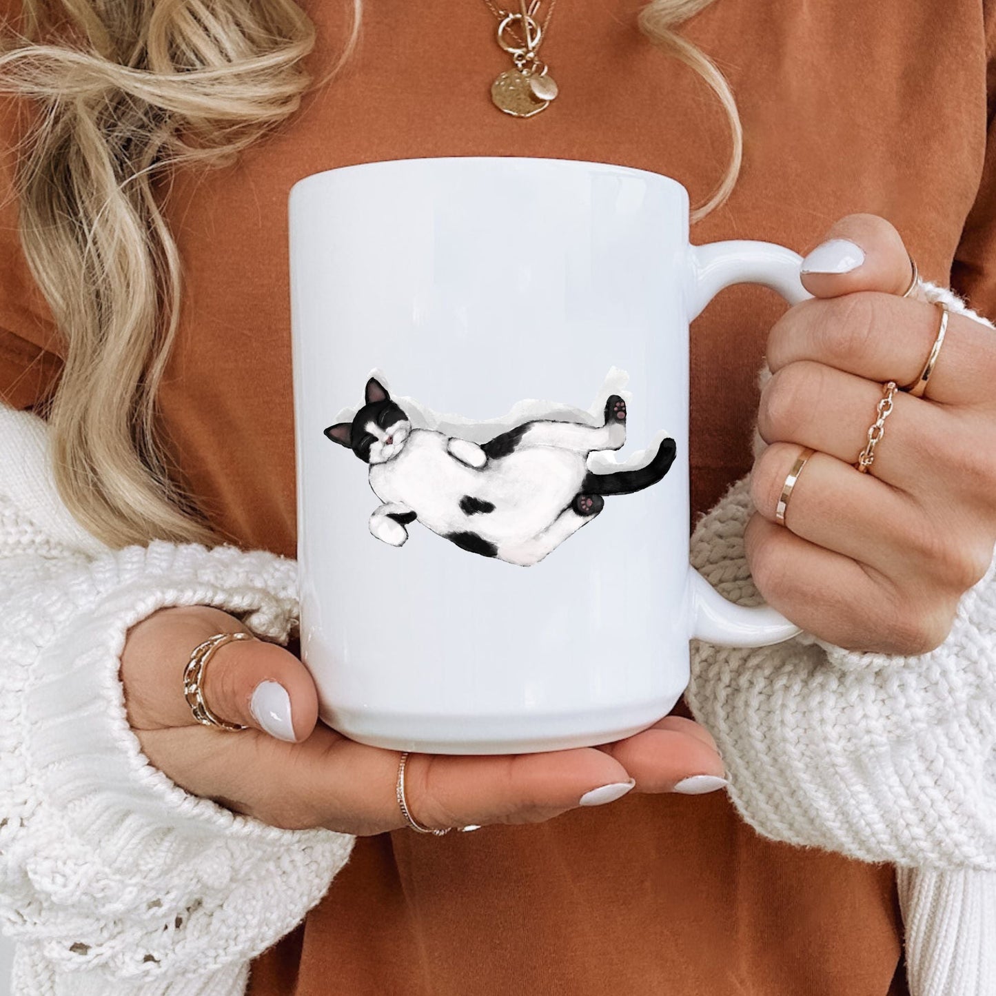 Sleeping Tuxedo Cat Mug - MerikaArt