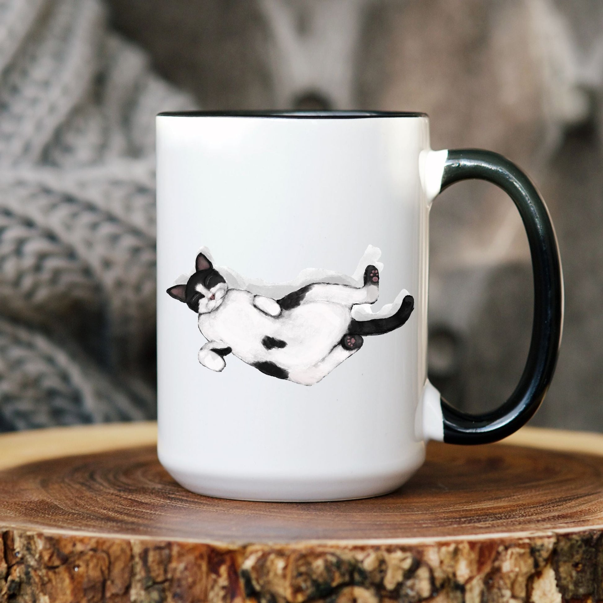 Sleeping Tuxedo Cat Mug - MerikaArt