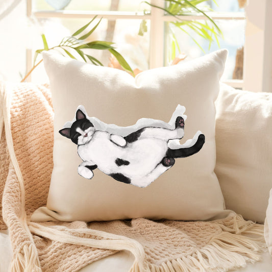 Sleeping Tuxedo Cat Pillow - MerikaArt
