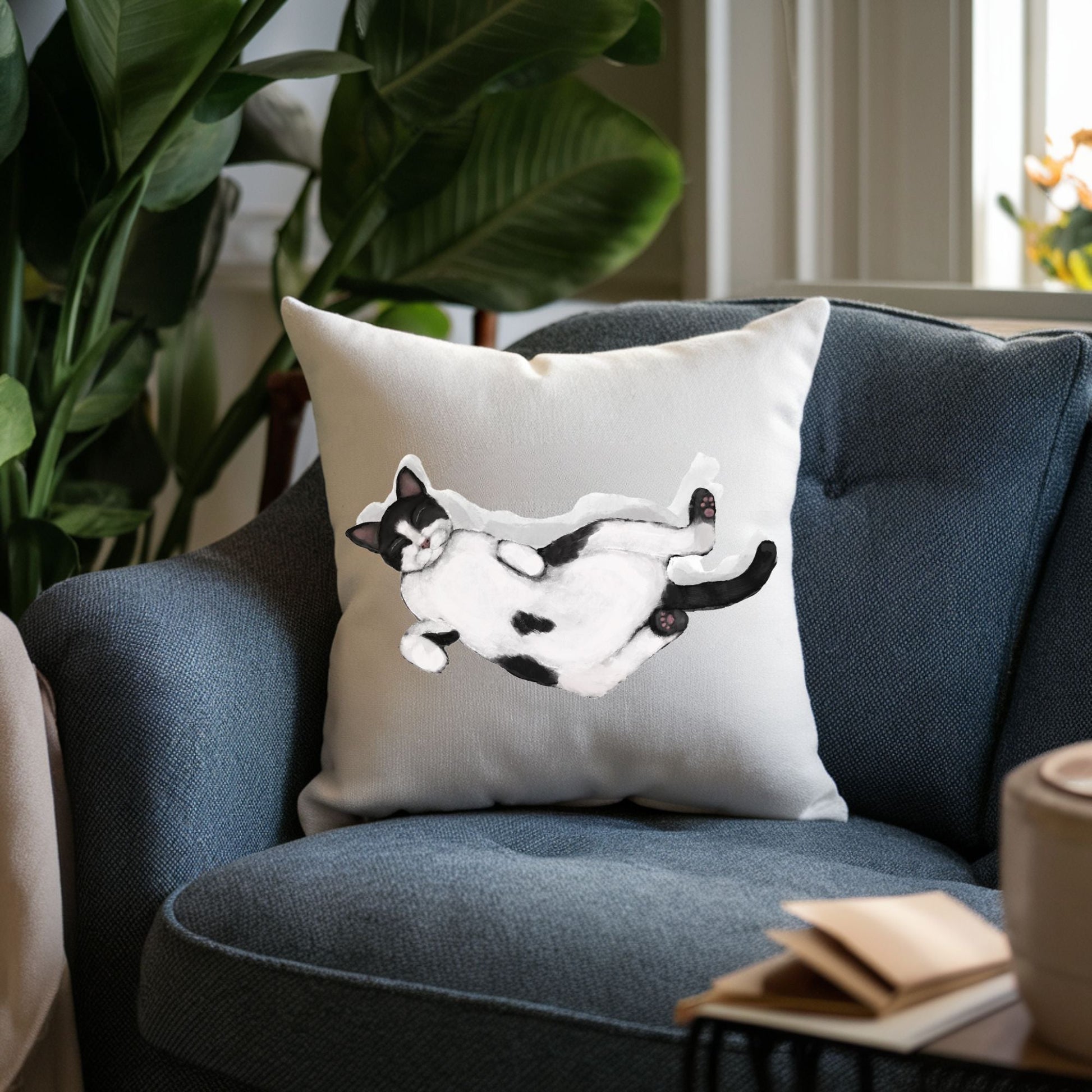 Sleeping Tuxedo Cat Pillow - MerikaArt
