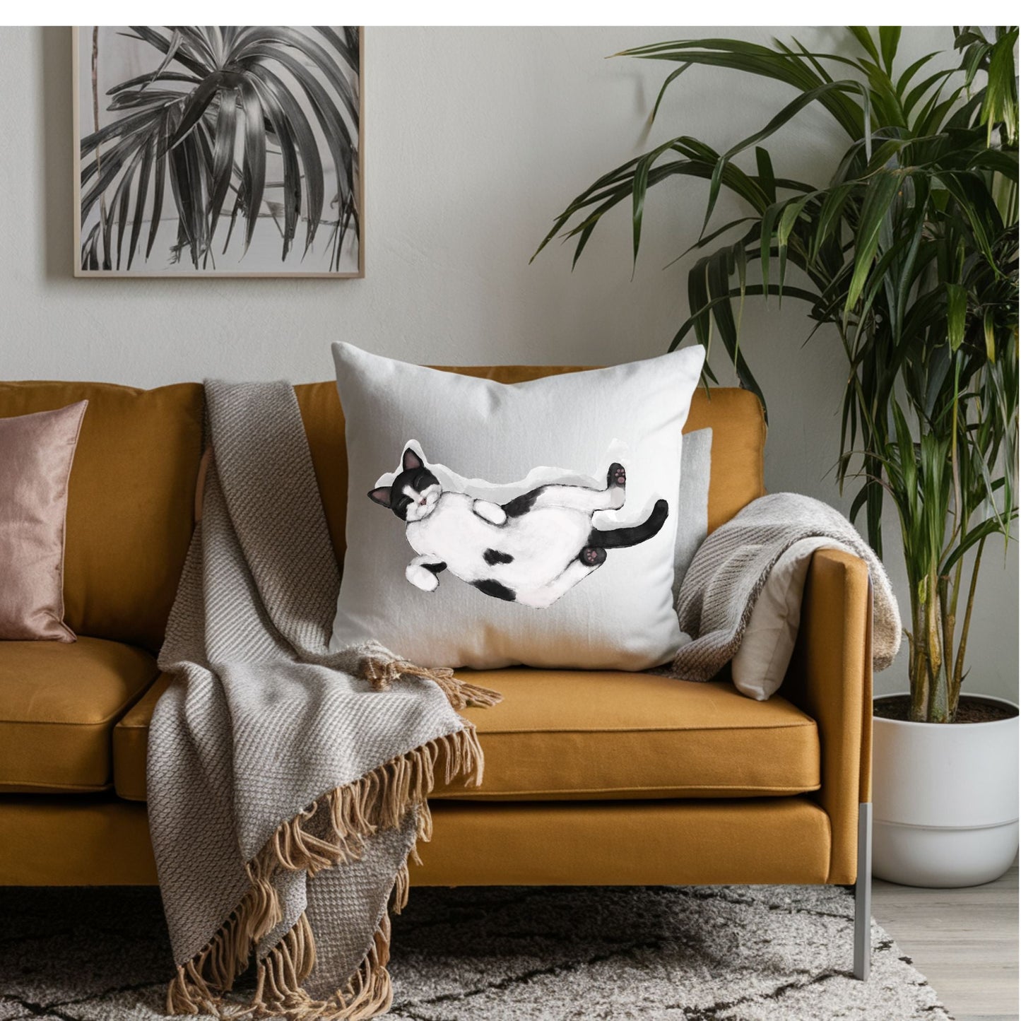 Sleeping Tuxedo Cat Pillow - MerikaArt