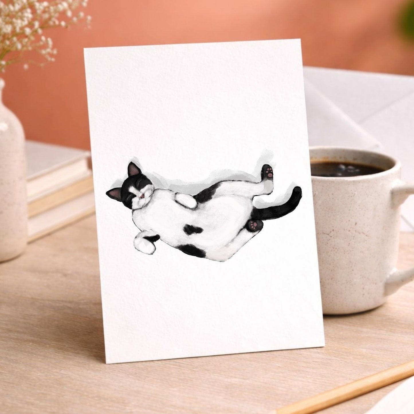Sleeping Tuxedo Cat Postcard - MerikaArt