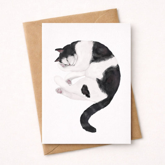 Sleeping Tuxedo Cat Postcard - MerikaArt