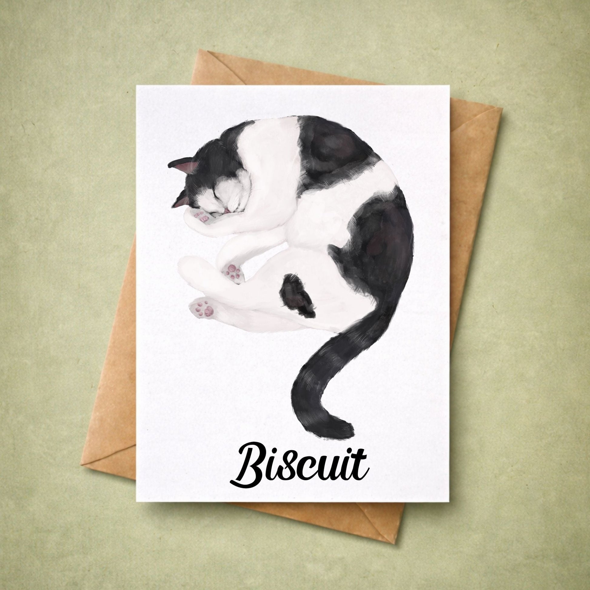 Sleeping Tuxedo Cat Postcard - MerikaArt