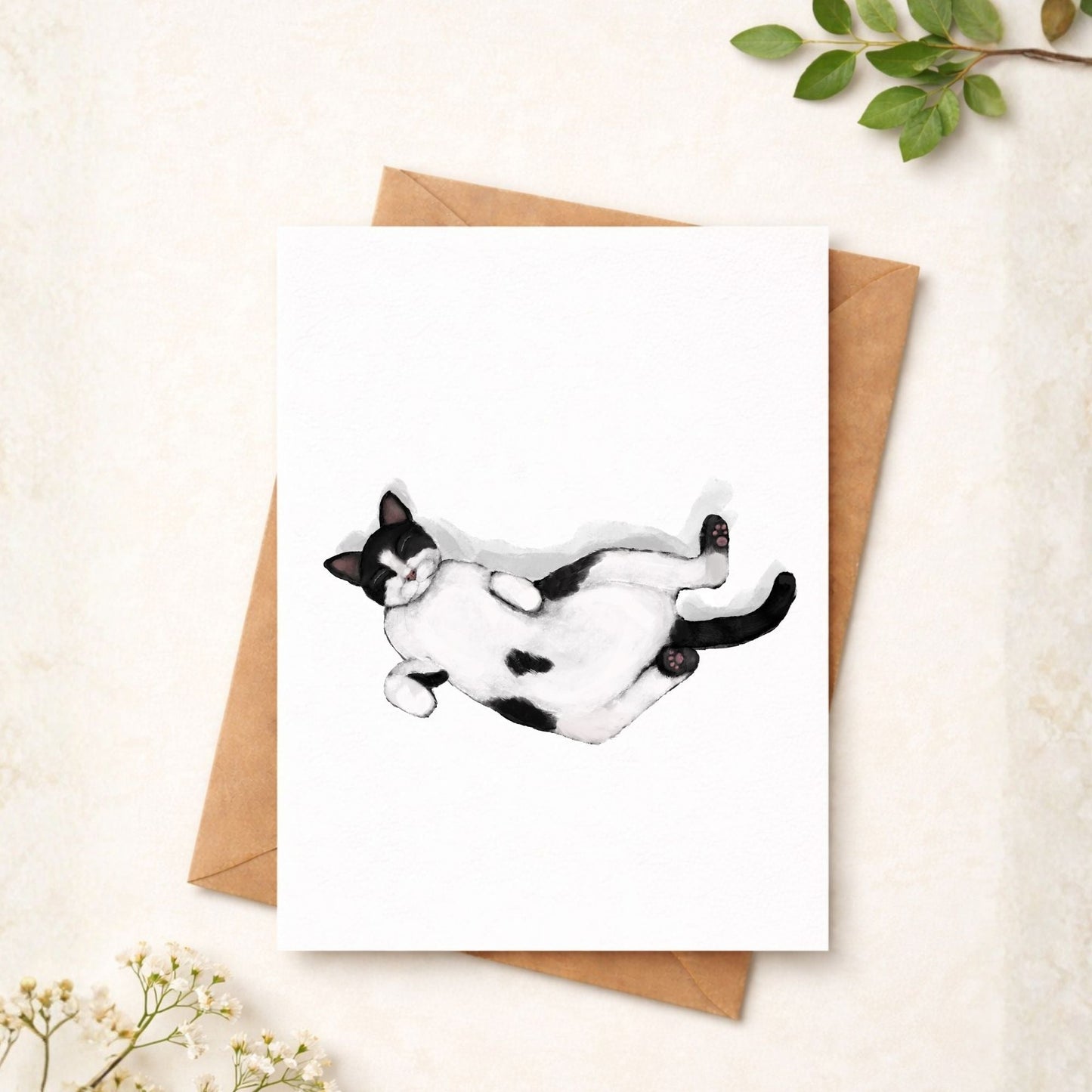 Sleeping Tuxedo Cat Postcard - MerikaArt