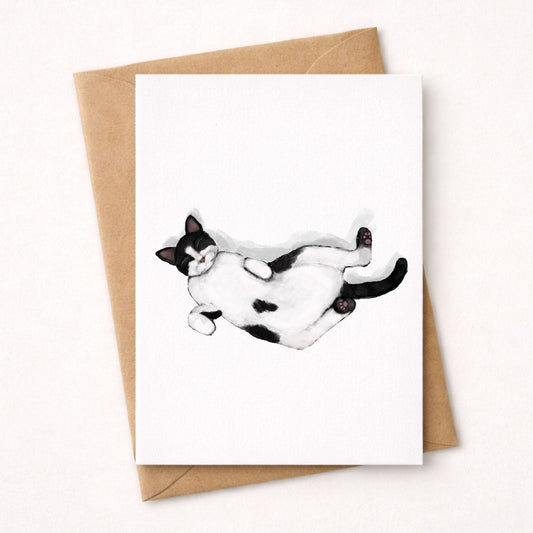 Sleeping Tuxedo Cat Postcard - MerikaArt