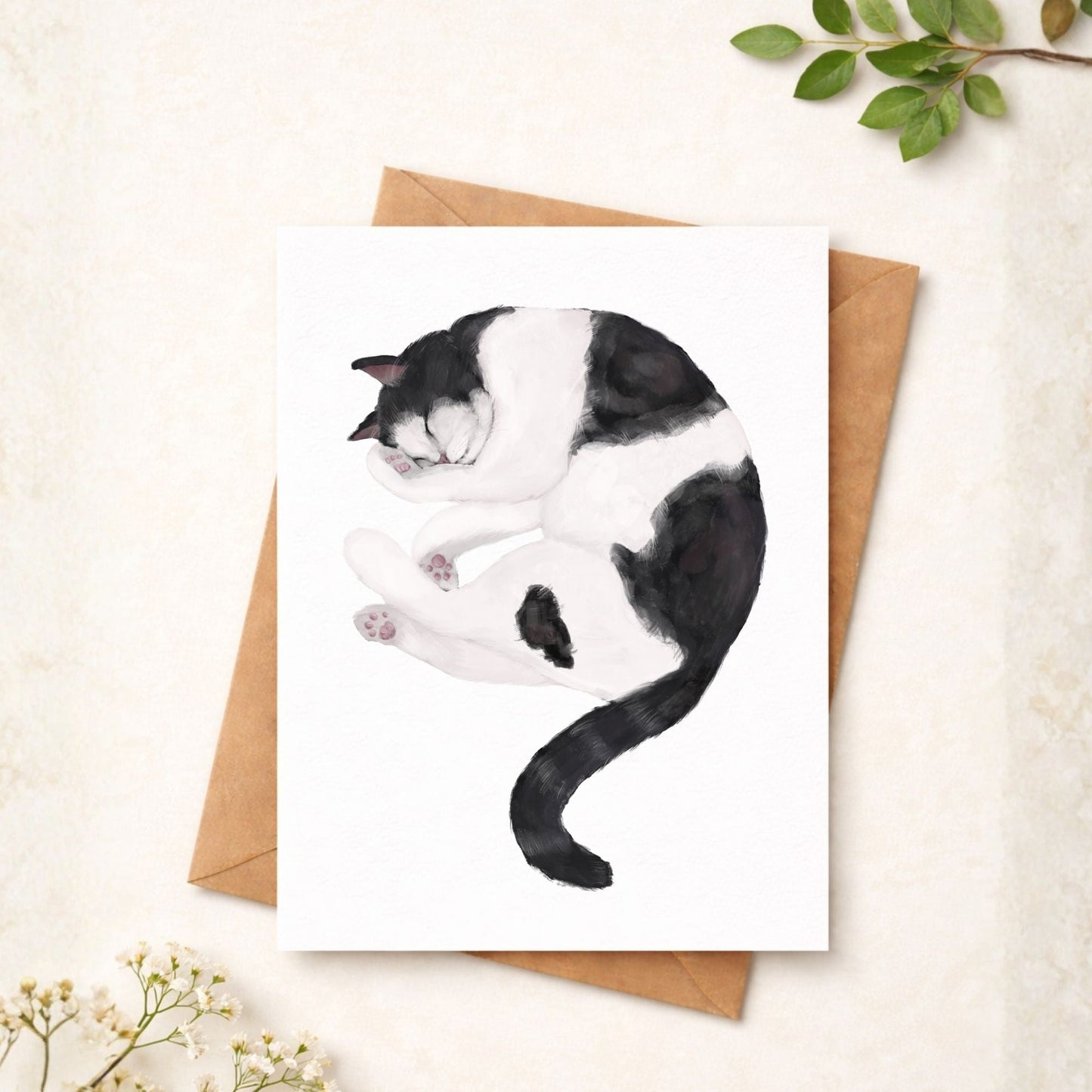 Sleeping Tuxedo Cat Postcard - MerikaArt