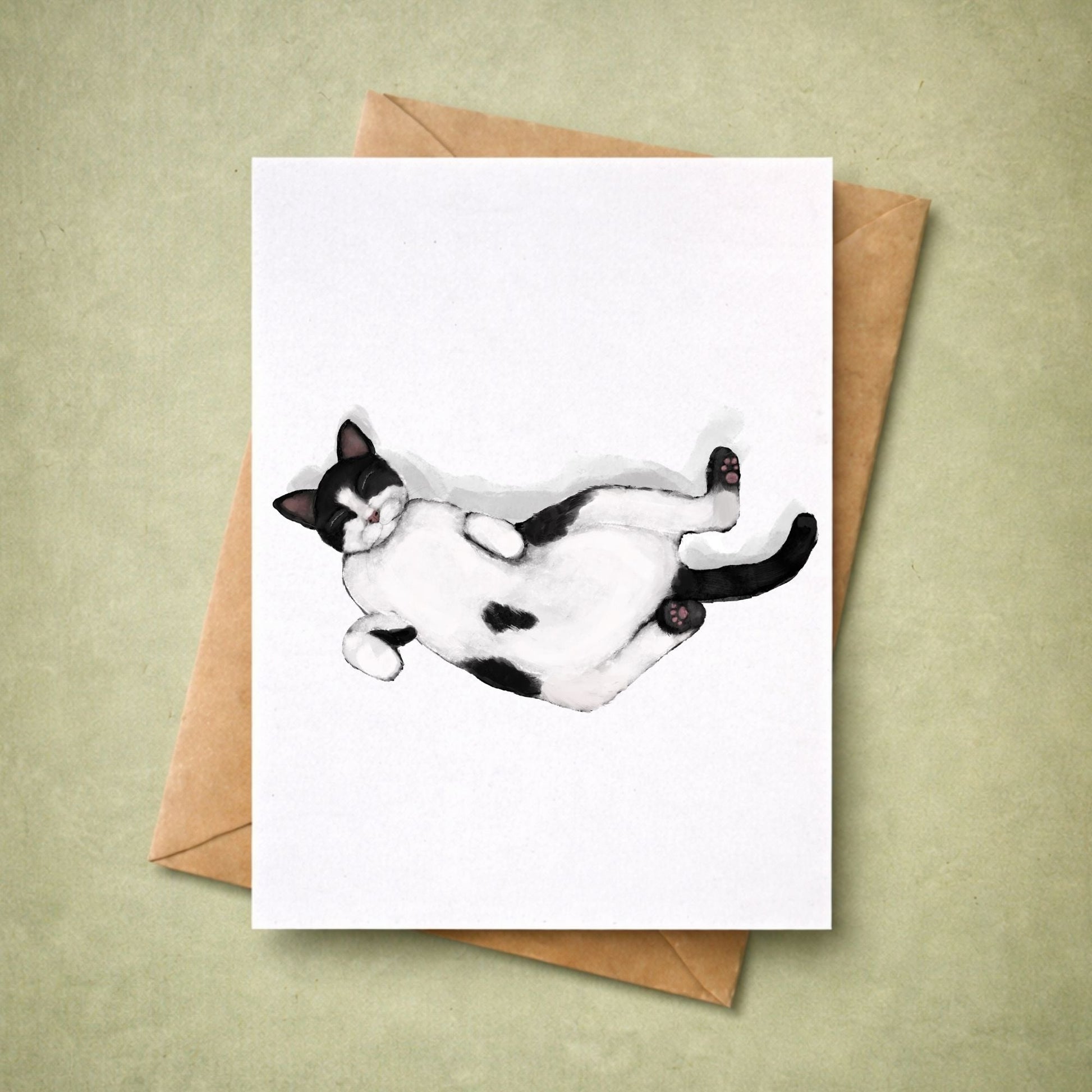 Sleeping Tuxedo Cat Postcard - MerikaArt