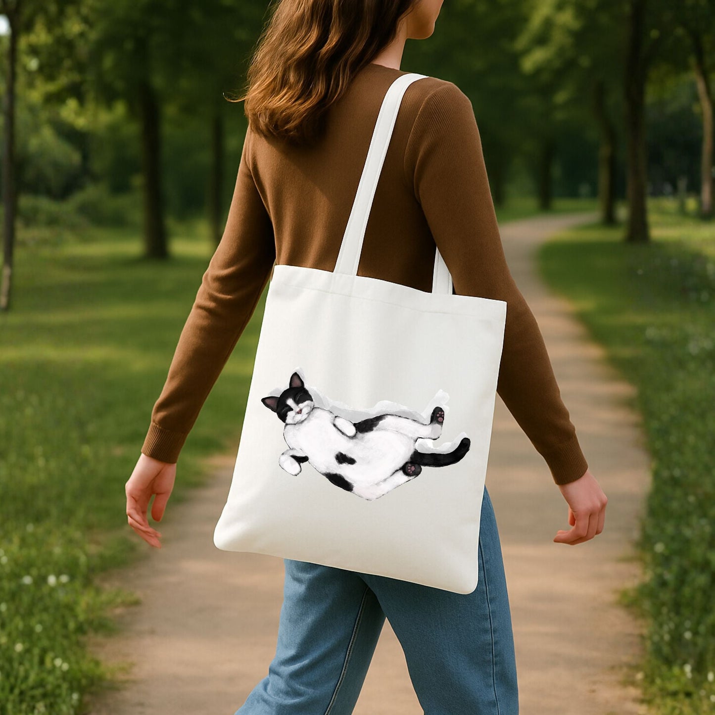 Sleeping Tuxedo Cat Tote Bag - MerikaArt