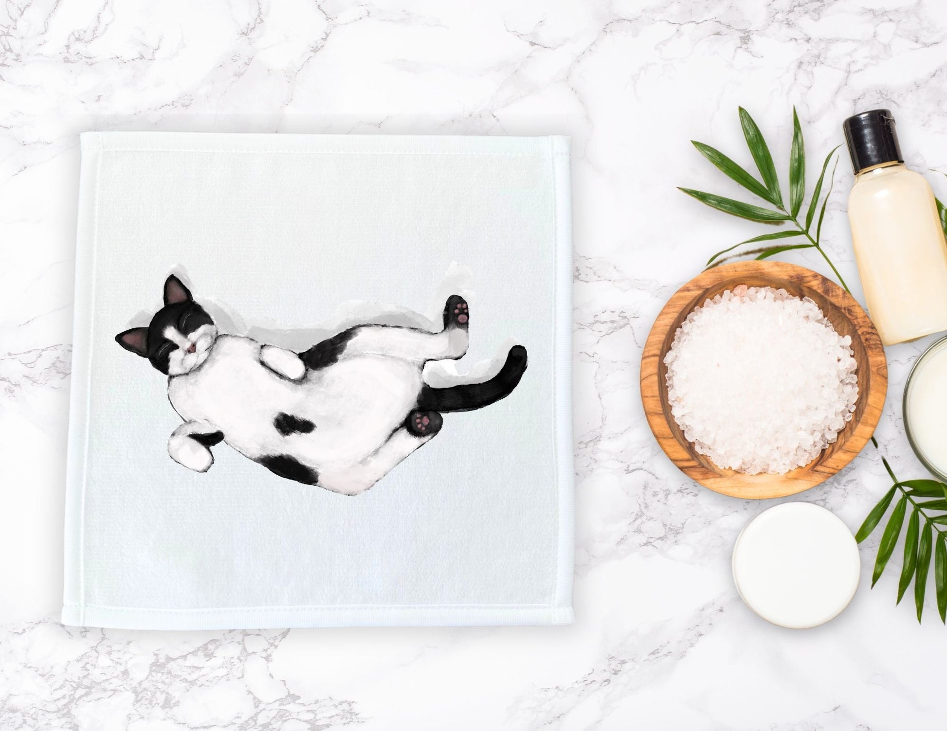 Sleeping Tuxedo Cat Washcloth - MerikaArt